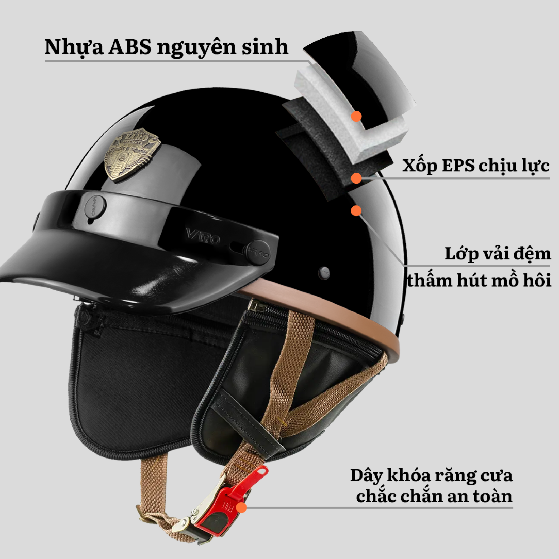 Mô tả Mũ bảo hiểm nửa đầu  VARO PUG Viền Nâu - Đủ màu - [FREESHIP] - 4