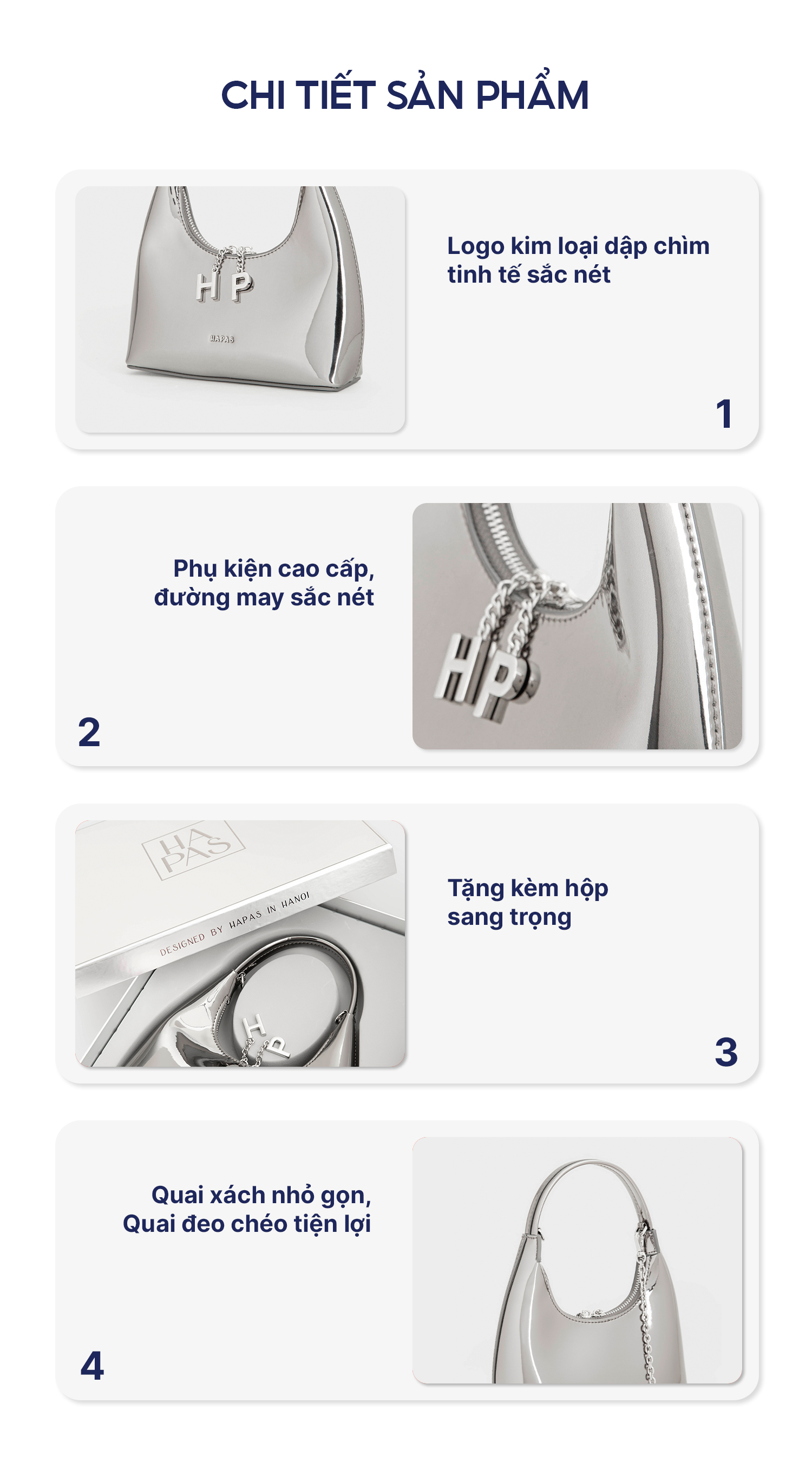 Mô tả Túi Xách Tay Bạc Gương Metallic - Hepi HAPAS - 2