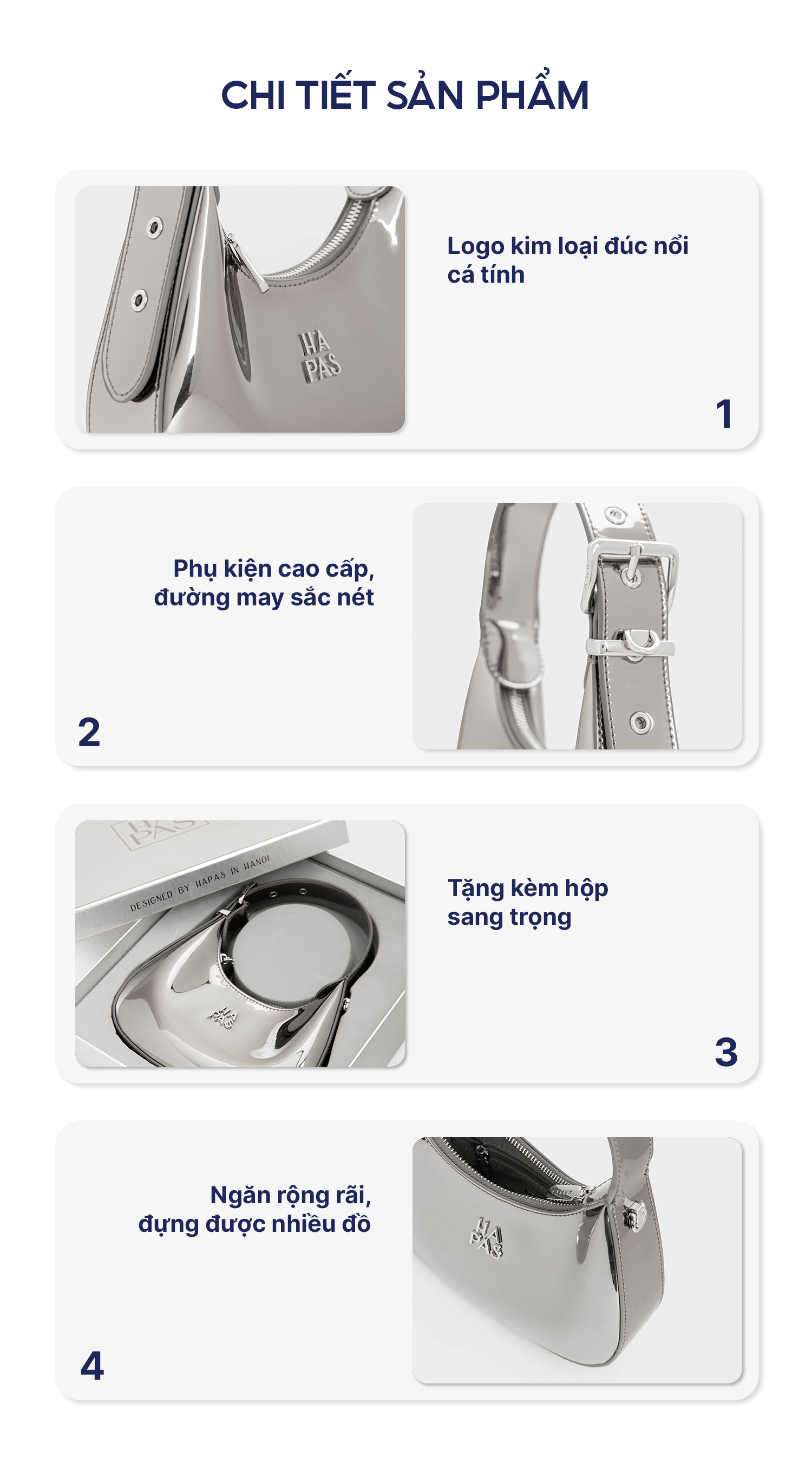 Mô tả Túi Xách Tay Bạc Gương Metallic - Cerleen HAPAS - 3
