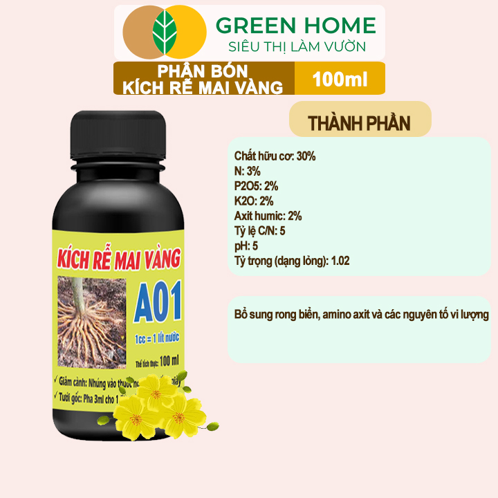 Thành phần hữu cơ Phân Bón Kích Rễ Mai Vàng GreenHome