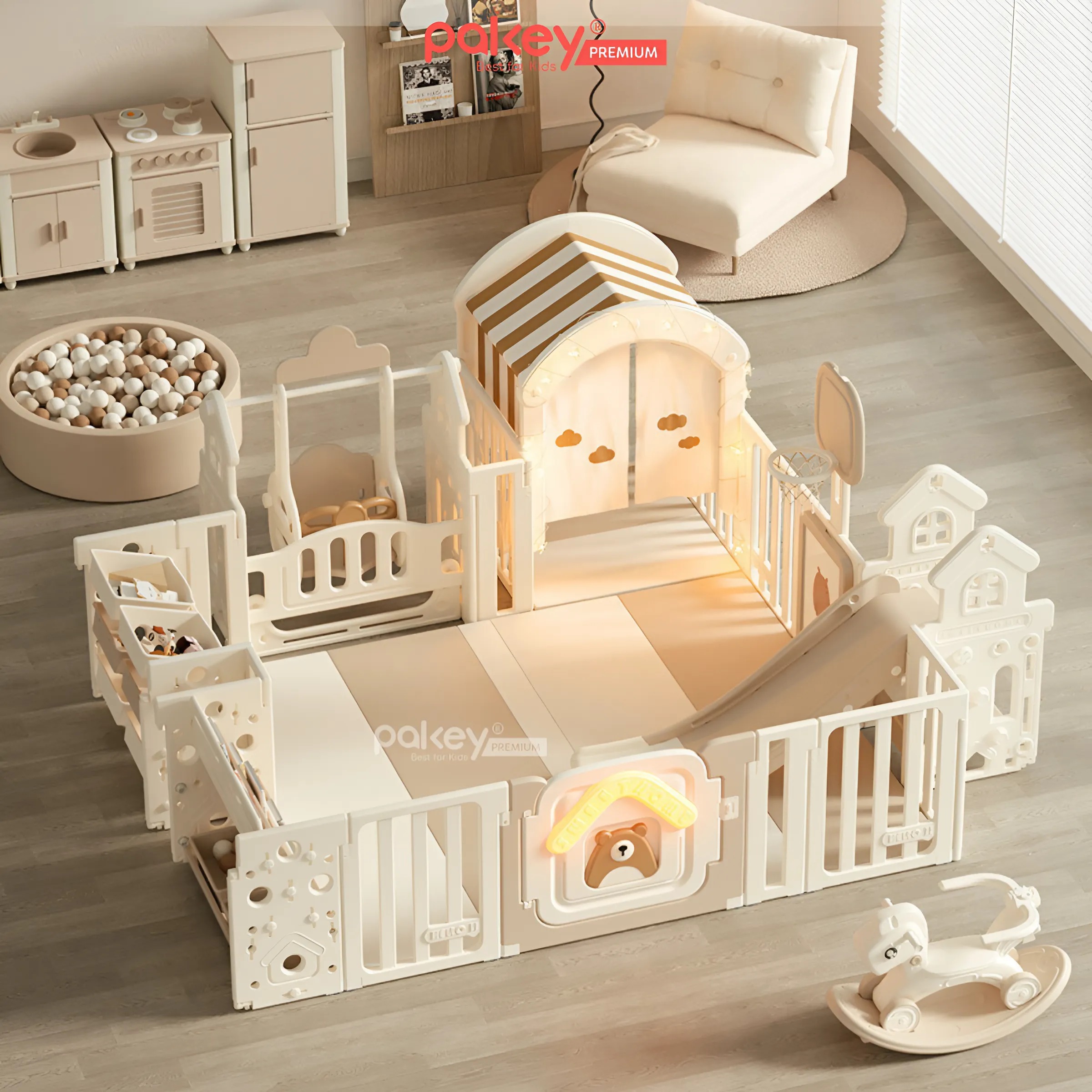 Mô tả Quây Cũi Nhựa Full PAKEY Gấu Mặt Trăng Tích Hợp Nhiều Trò Chơi Cho Bé, Chiều Cao Vượt Trội 65cm - Bảo Hành Trọn Đời - 8