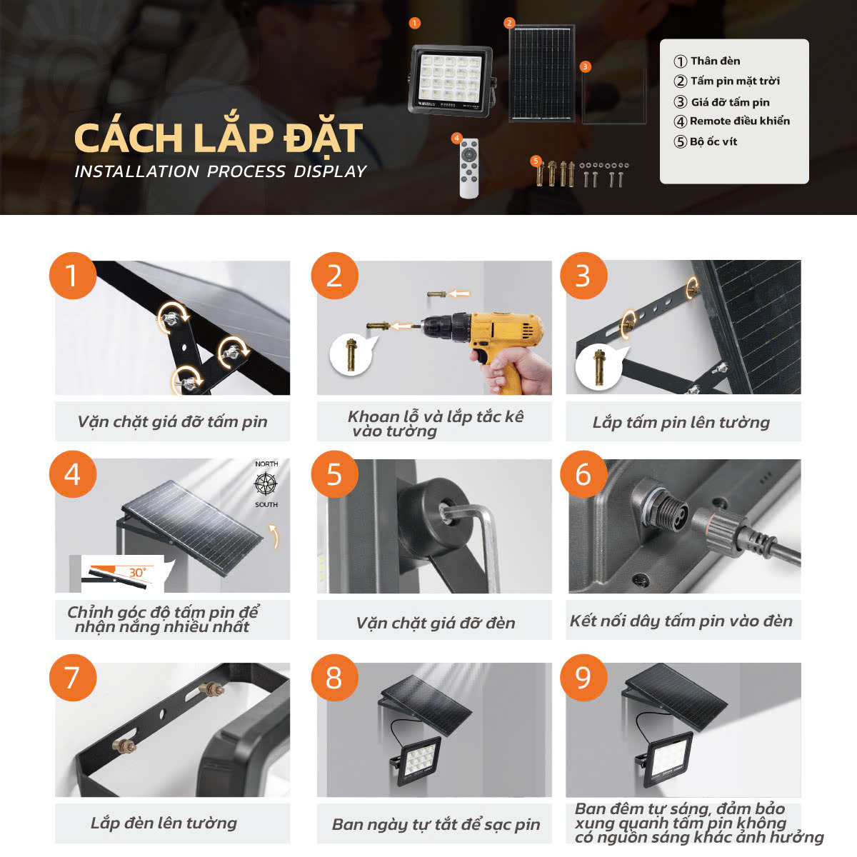 Mô tả Đèn Năng Lượng Mặt Trời MODI SOLAR 100W 200W 300W, Chống Nước IP65, Điều Khiển Từ Xa, Chế Độ Tự Động - 11