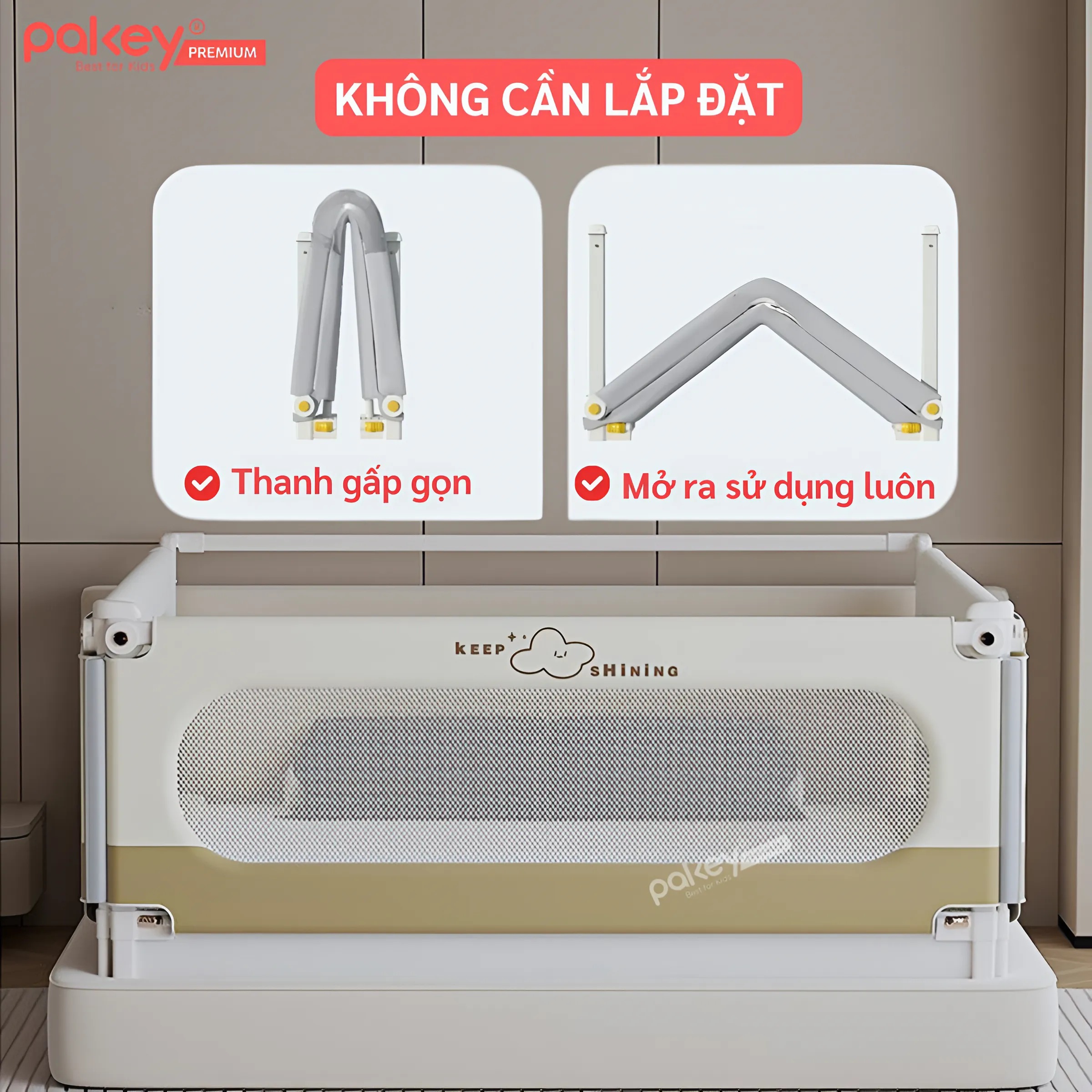 Mô tả Thanh Chắn Giường Gấp Gọn PAKEY NK01 Thiết Kế Nâng Cấp Không Cần Lắp Đặt Chắc Chắn Cho Bé, Chặn Giường Nâng Hạ 1 Bên - 6
