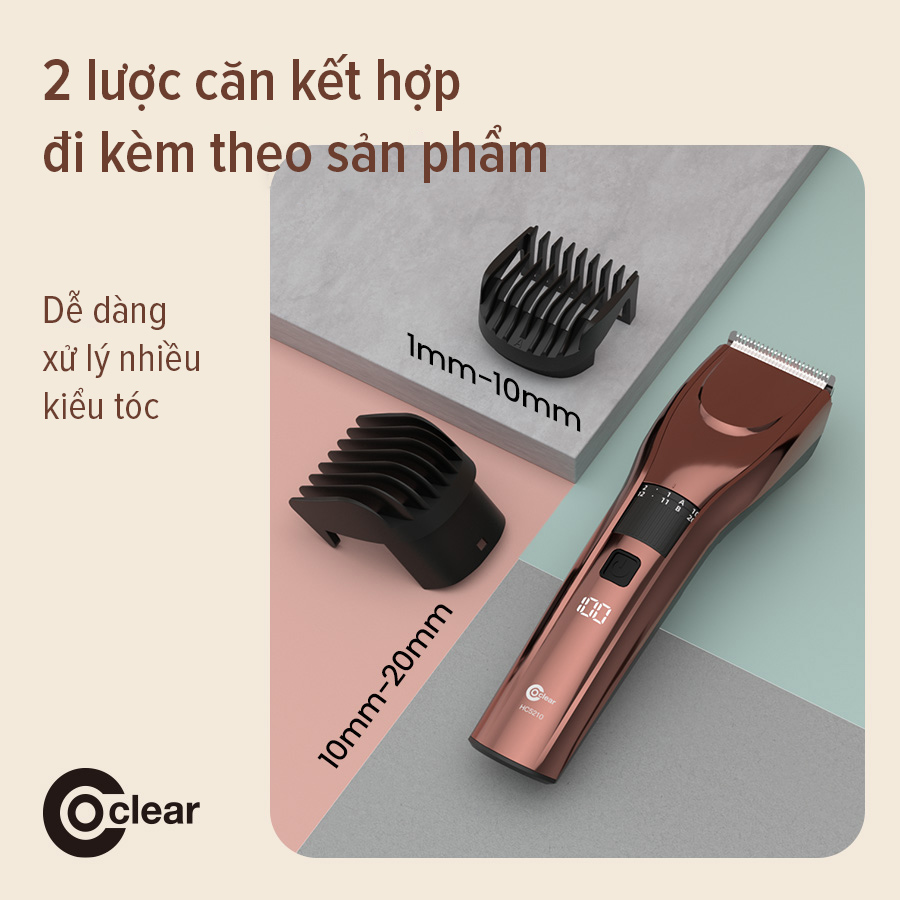 Mô tả Tông đơ cắt tóc điện COCLEAR HC5210, cổng Type-C, lưỡi dao góc nhọn tự mài, 20 mức điều chỉnh. Bảo hành một năm - 5