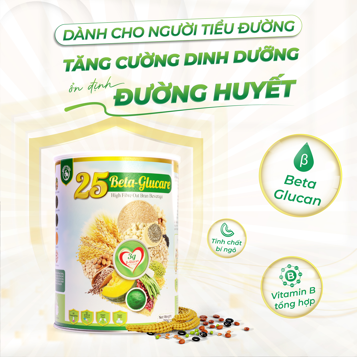 25 Beta Glucare - Ngũ cốc cho người tiểu đường - Lon 750gr