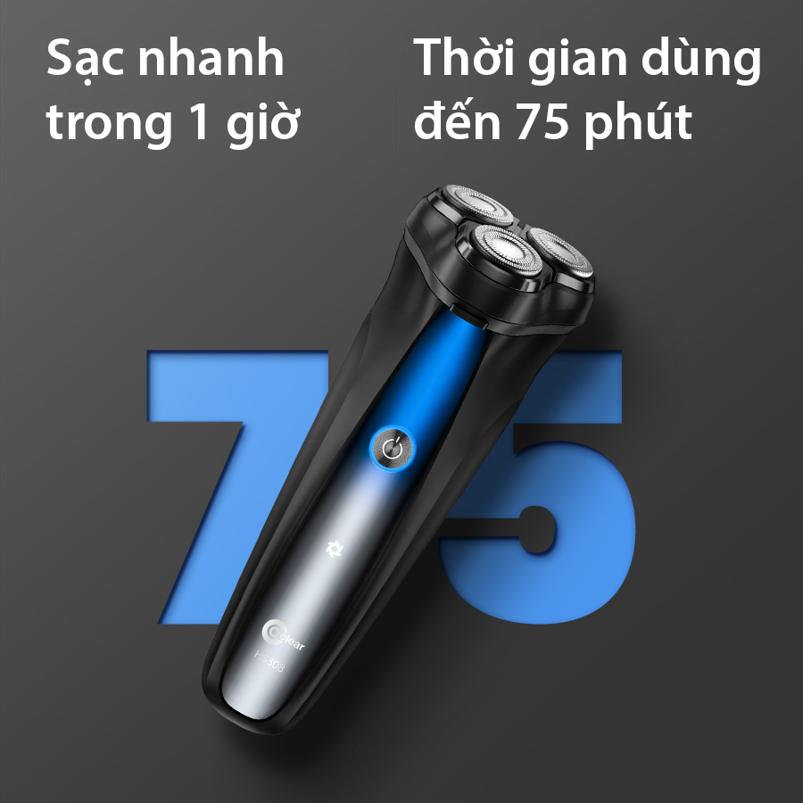 Mô tả máy cạo râu điện Coclear HS308   Lưới dao kép 3D, sạc qua type-C, sạc nhanh,có dao cạo phần tóc mai, bảo hành 1 năm - 5