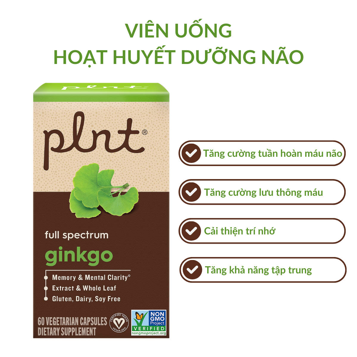 Mô tả Viên uống hoạt huyết dưỡng não PLNT Ginkgo tăng cường tuần hoàn 60 viên - 1