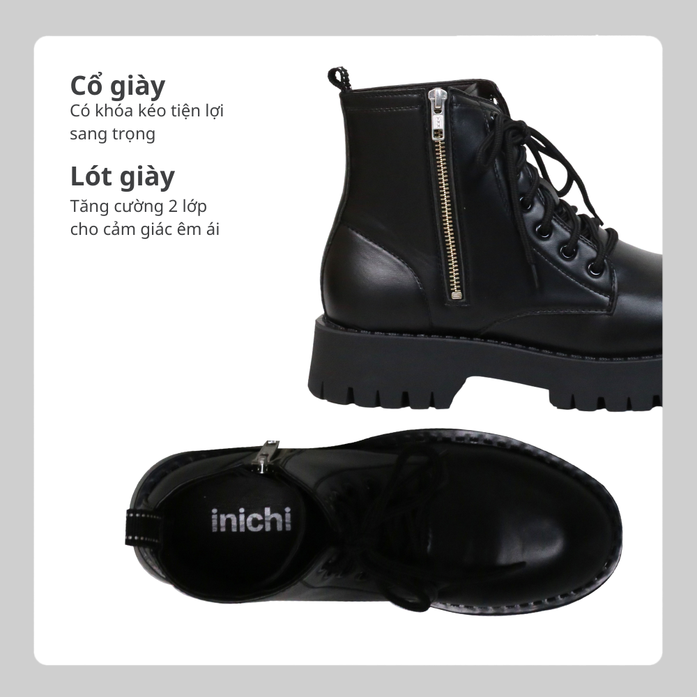 Mô tả Giày Chunky Combat Boots da khóa kéo thời trang INICHI G1111 da lì loại tốt - 1