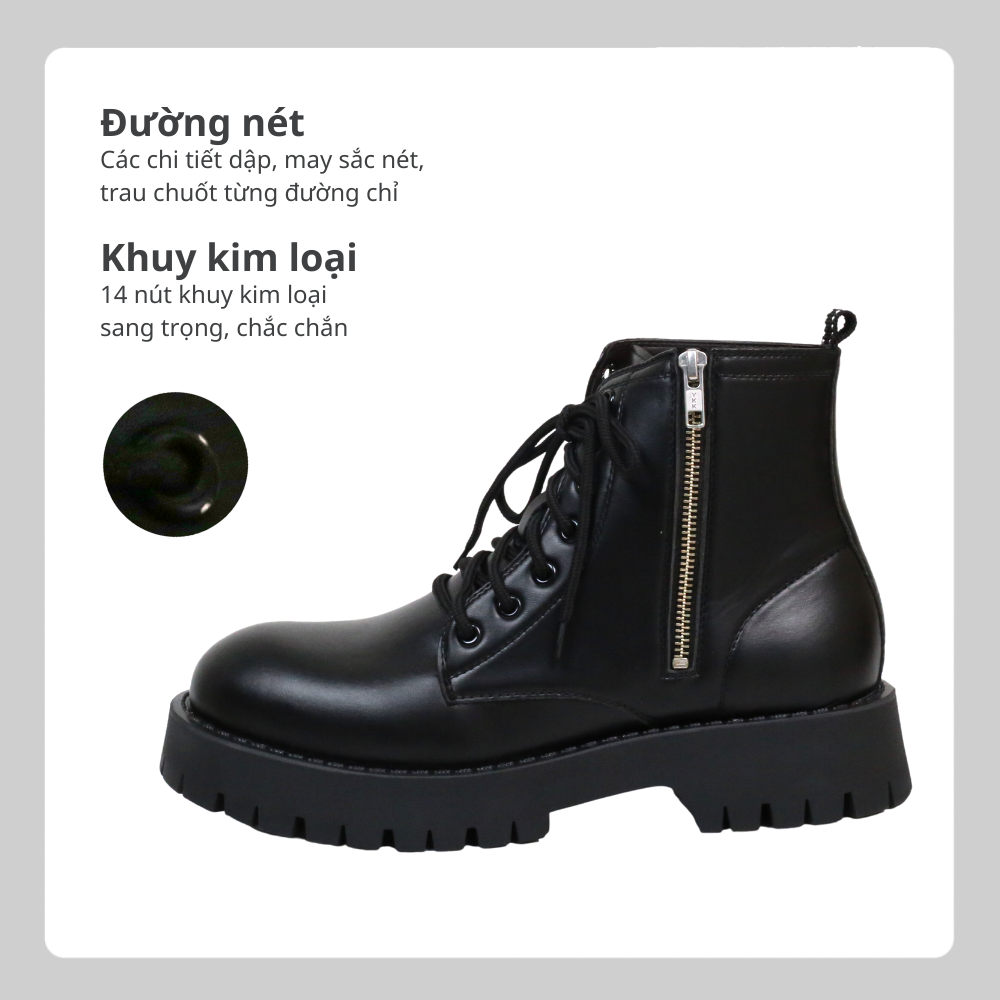 Mô tả Giày Chunky Combat Boots da khóa kéo thời trang INICHI G1111 da lì loại tốt - 2