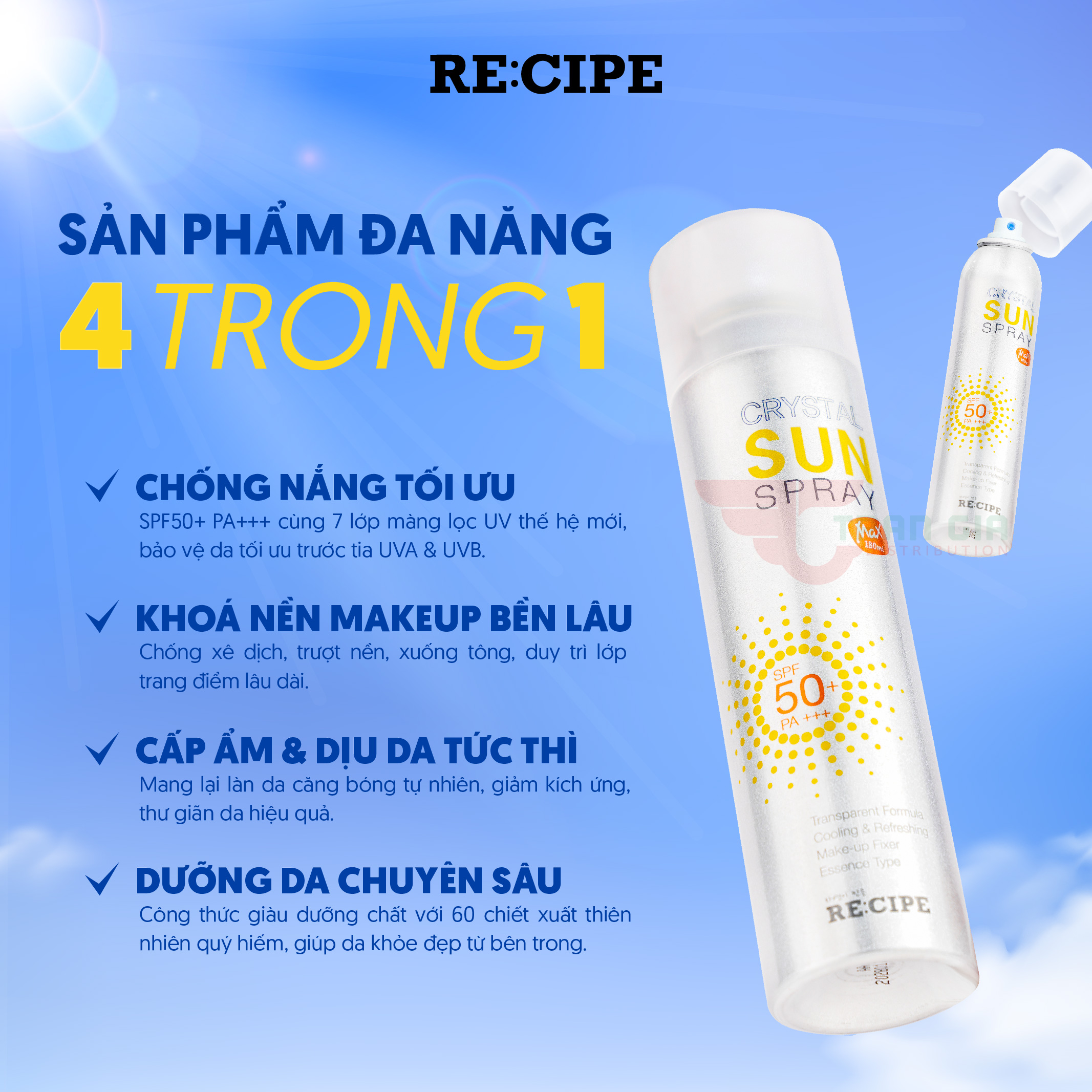 Mô tả Xịt Chống Nắng Crystal Sun RECIPE Spray Hàn Quốc SPF50+ PA+++ 80ml/ 180ml Chống Nắng Cho Mặt & Body - 4