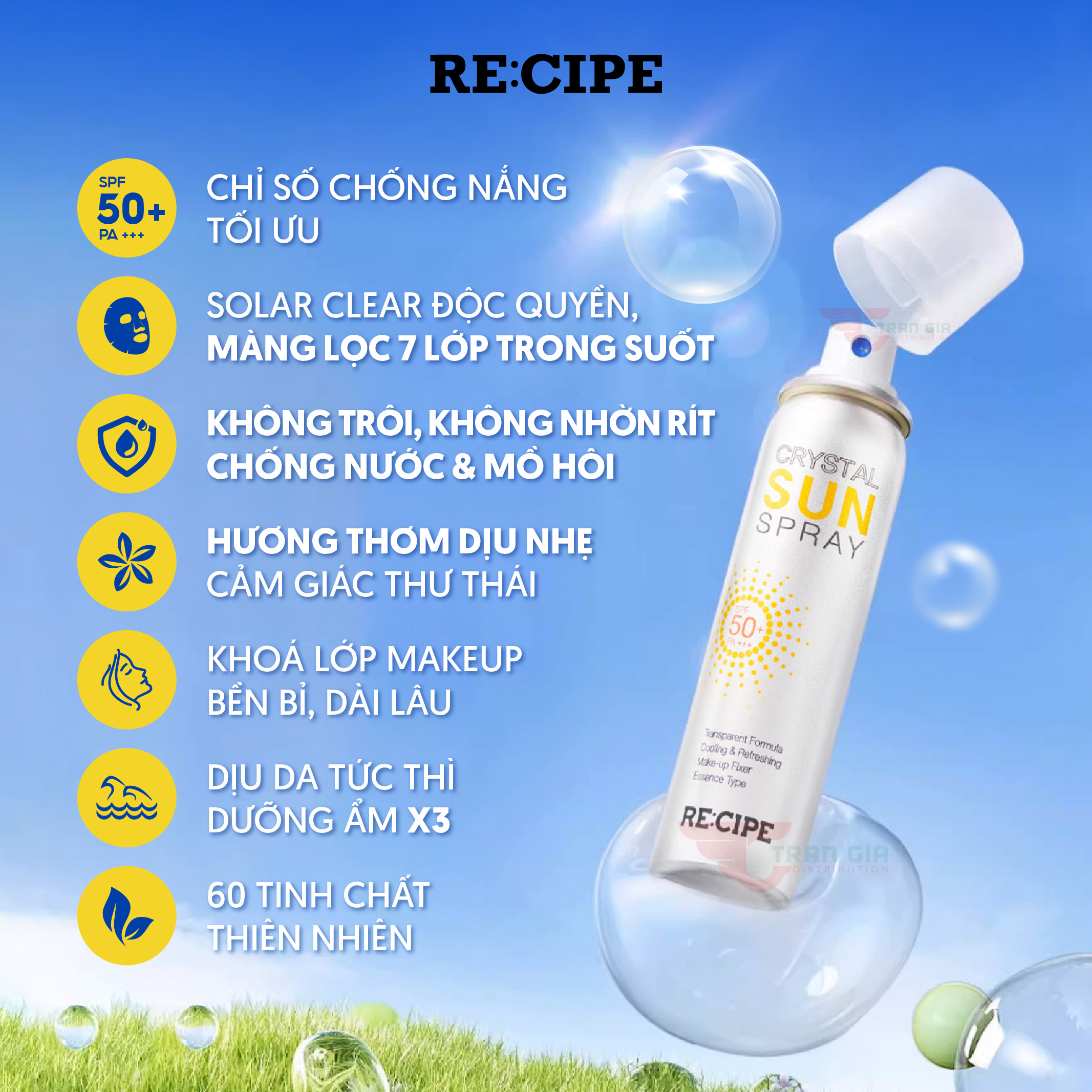 Mô tả Xịt Chống Nắng Crystal Sun RECIPE Spray Hàn Quốc SPF50+ PA+++ 80ml/ 180ml Chống Nắng Cho Mặt & Body - 5