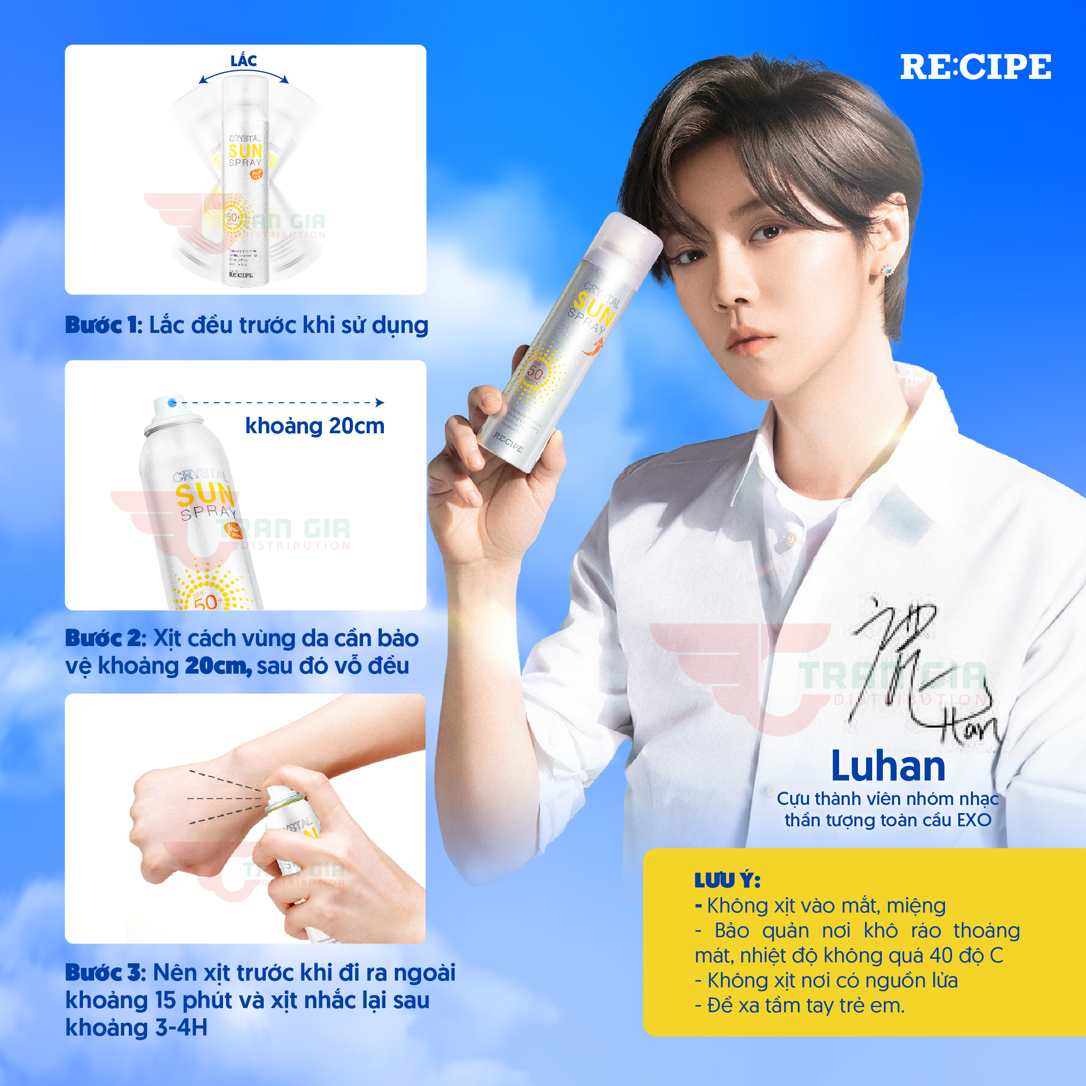 Mô tả Xịt Chống Nắng Crystal Sun RECIPE Spray Hàn Quốc SPF50+ PA+++ 80ml/ 180ml Chống Nắng Cho Mặt & Body - 8