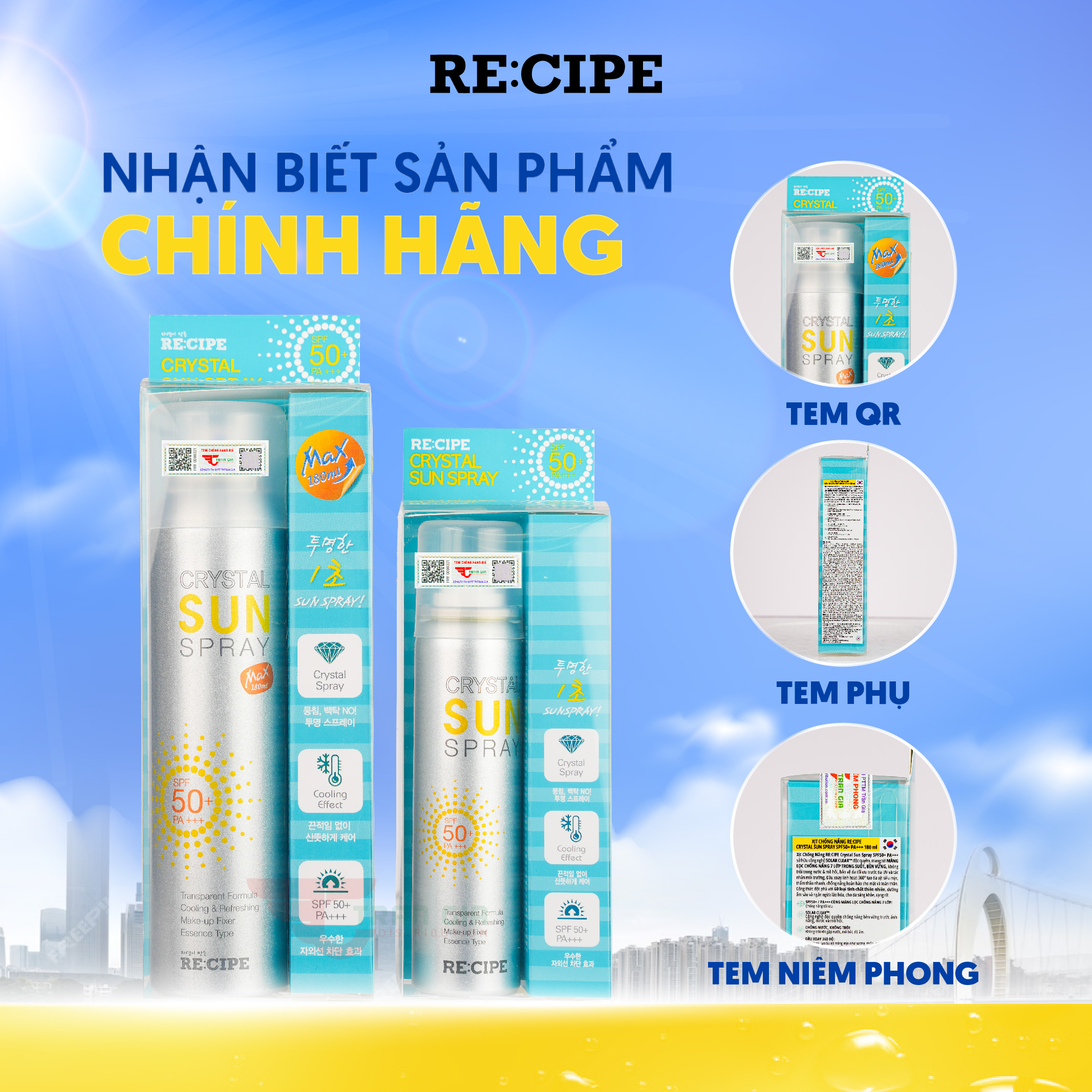 Mô tả Xịt Chống Nắng Crystal Sun RECIPE Spray Hàn Quốc SPF50+ PA+++ 80ml/ 180ml Chống Nắng Cho Mặt & Body - 10