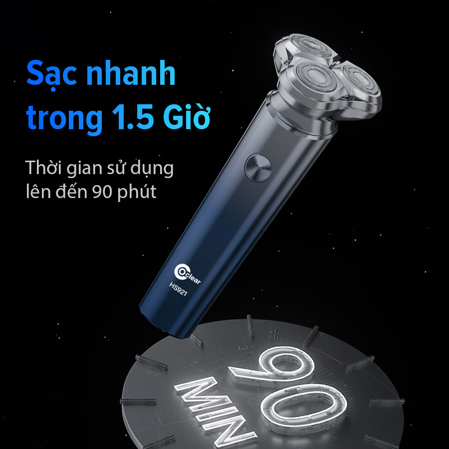 Mô tả máy cạo râu điện Coclear HS921   Lưới dao kép 3D, sạc nhanh USB/type-C, cạo khô hoặc ướt đều được, bảo hành 1 năm - 7