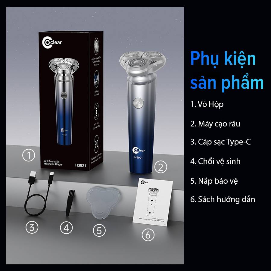 Mô tả máy cạo râu điện Coclear HS921   Lưới dao kép 3D, sạc nhanh USB/type-C, cạo khô hoặc ướt đều được, bảo hành 1 năm - 11