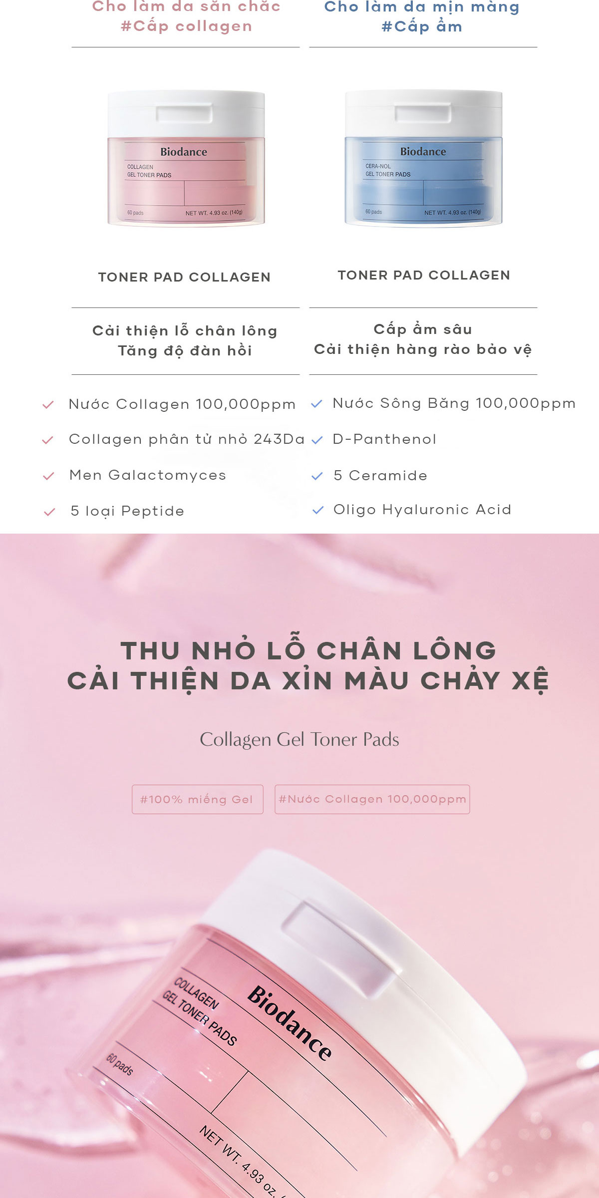 Mô tả BIODANCE Toner Pad Dạng Gel Collagen Tăng Cường Đàn Hồi Da Dưỡng Ẩm Thu Nhỏ Lỗ Chân Lông 140g - 2