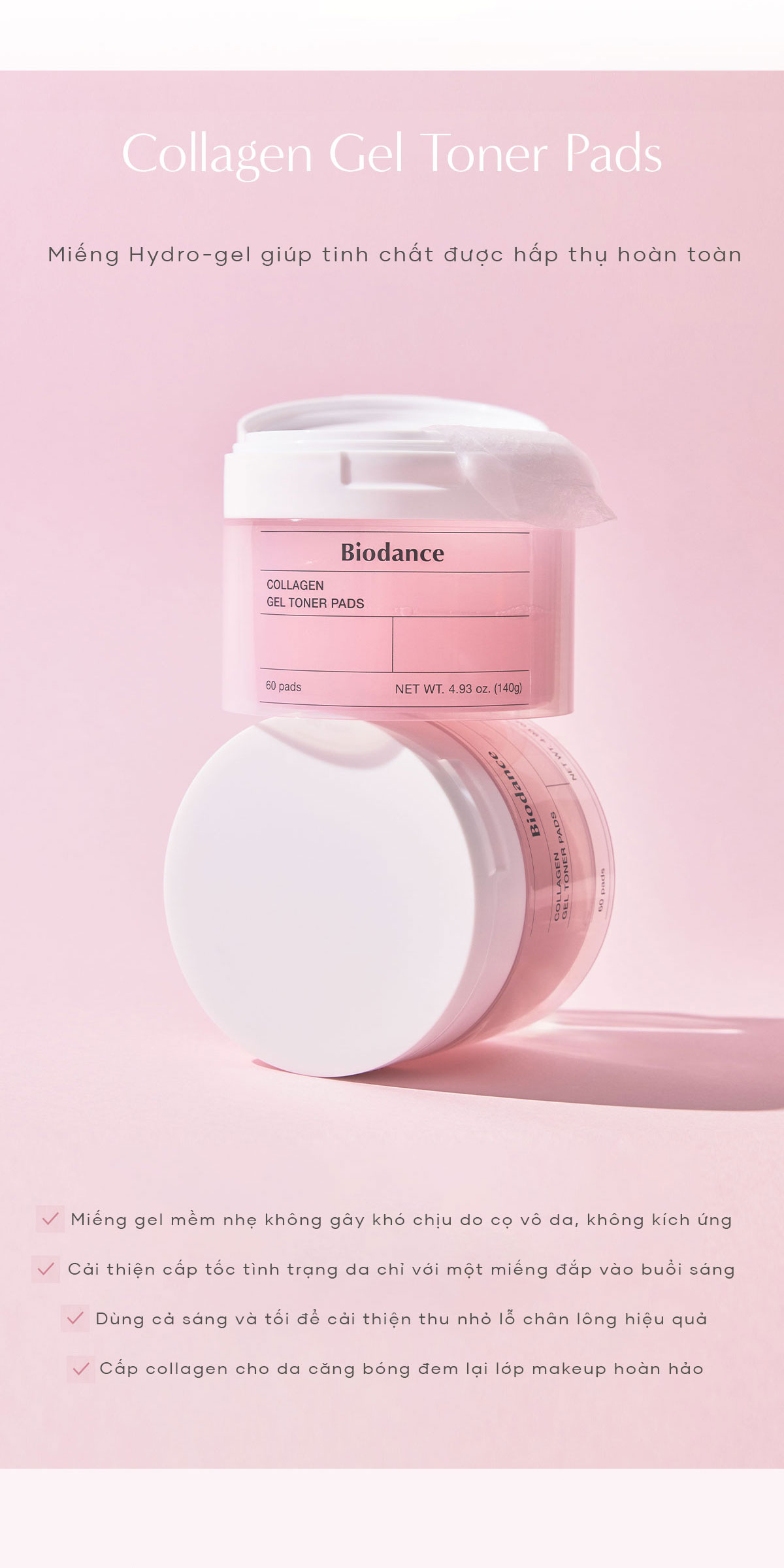 Mô tả BIODANCE Toner Pad Dạng Gel Collagen Tăng Cường Đàn Hồi Da Dưỡng Ẩm Thu Nhỏ Lỗ Chân Lông 140g - 4