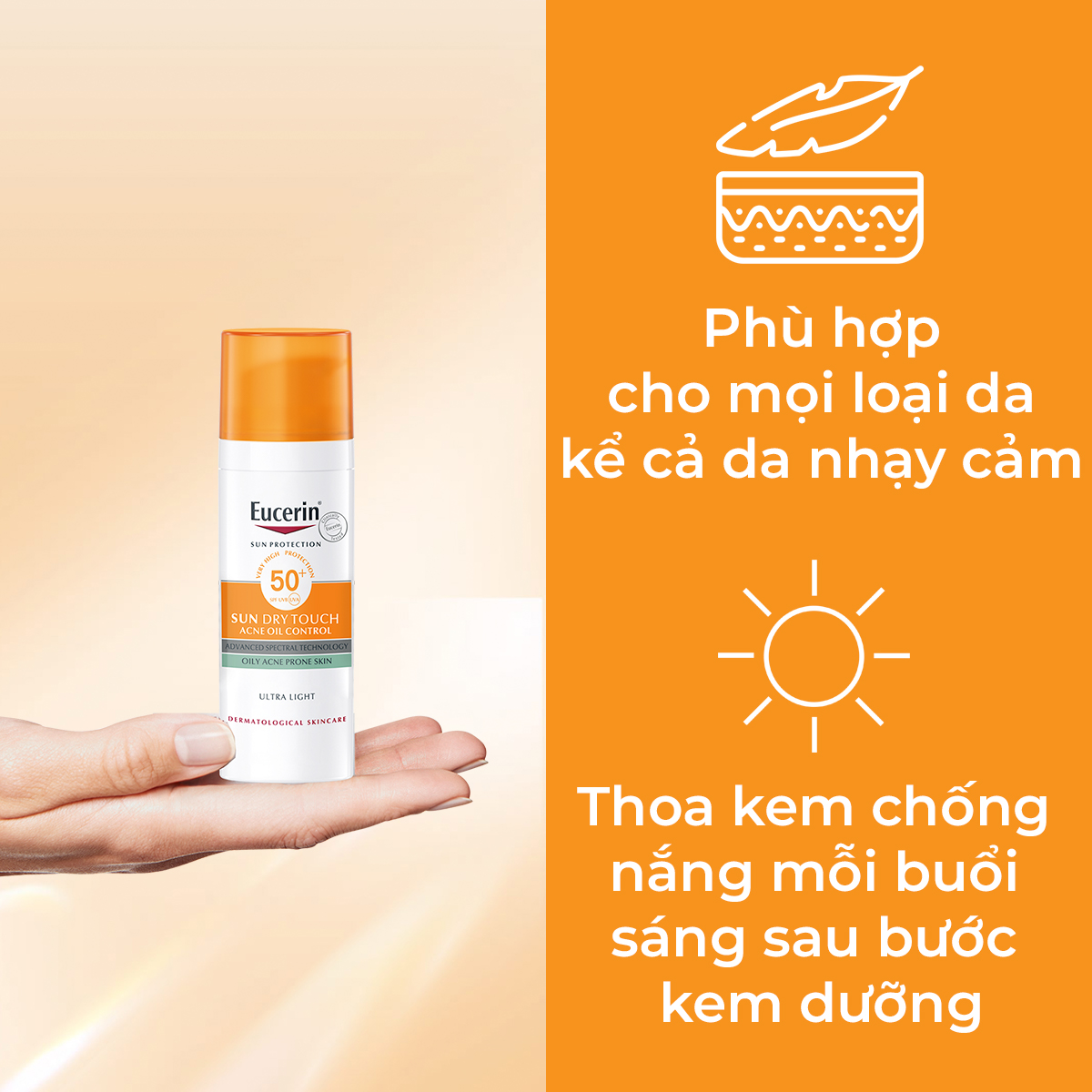 Mô tả Kem chống nắng kiềm dầu & ngừa mụn Eucerin Sun Dry Touch SPF50+ 50ml - 3