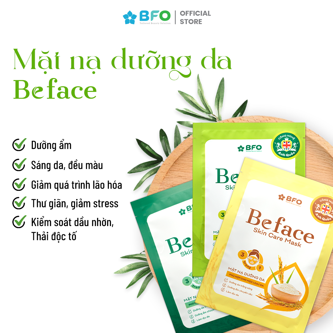 Mô tả Mặt Nạ Dưỡng Ẩm Tinh Chất Trà Xanh Tràm Trà Cám Gạo BFO Beface Hộp 10 Miếng - 1