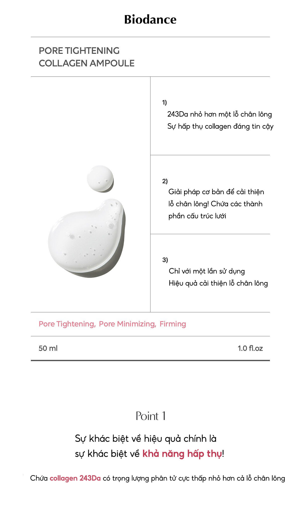 Mô tả BIODANCE Tinh chất Collagen Thu Nhỏ Lỗ Chân Lông Cải Thiện Độ Đàn Hồi Da Pore Tightening Collagen Ampoule 50ml - 2
