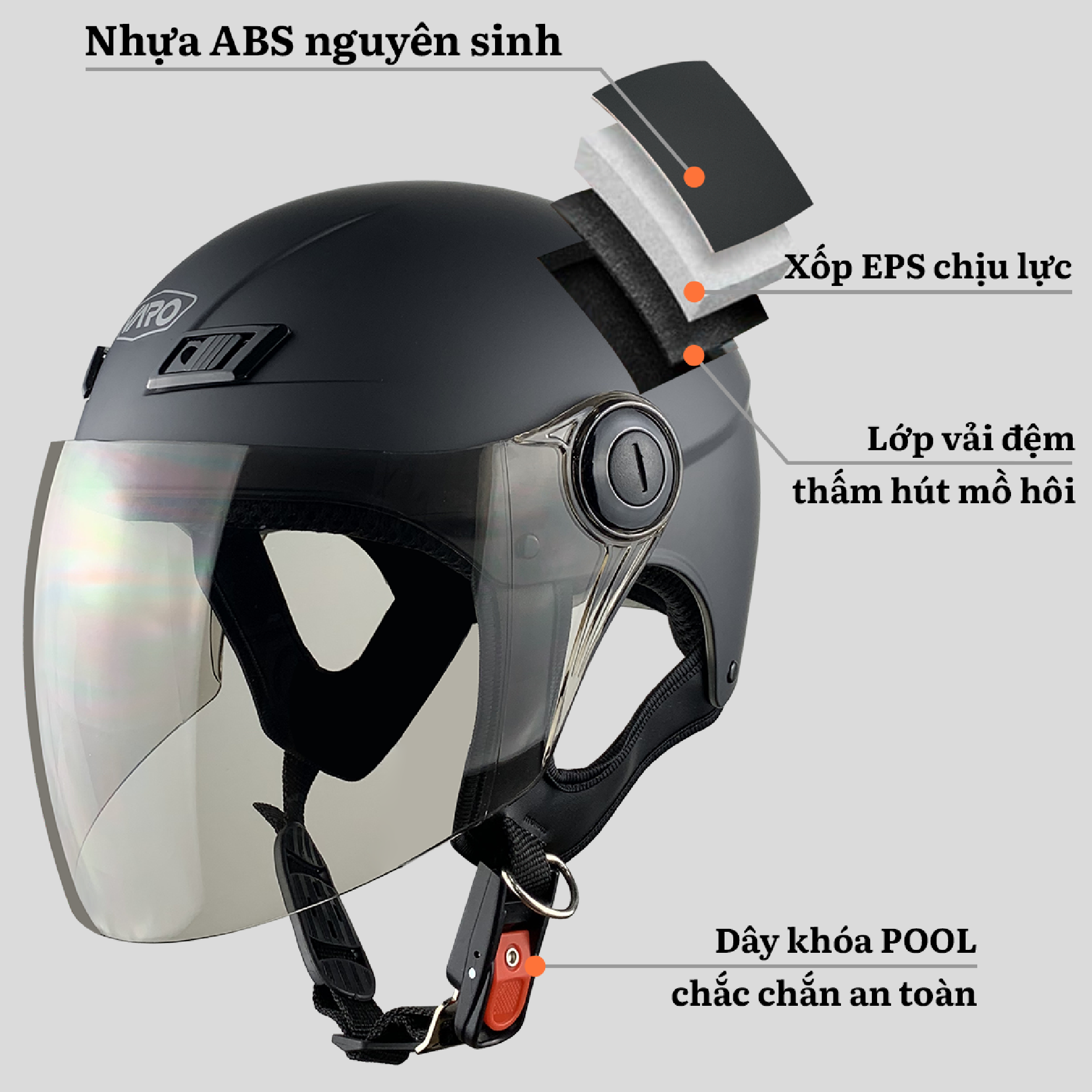 Mũ bảo hiểm Varo A31 Trơn - Chi tiết khóa và dây quai