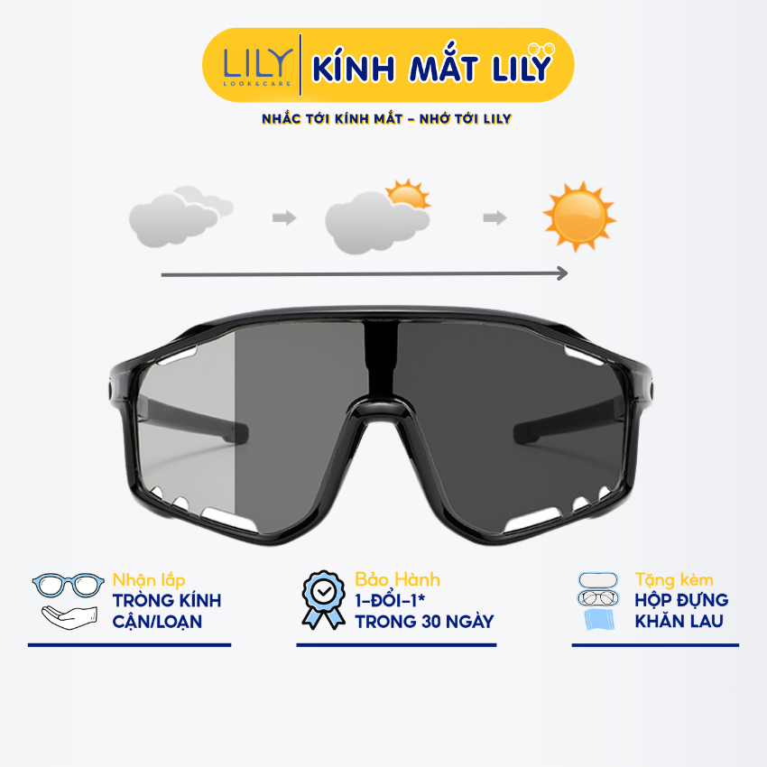 Mô tả Kính mắt đổi màu ghi LILYEYEWEAR chống UV400 chống bụi đa năng bảo vệ mắt thích hợp đi đường và hoạt động thể thao 0117G - 1