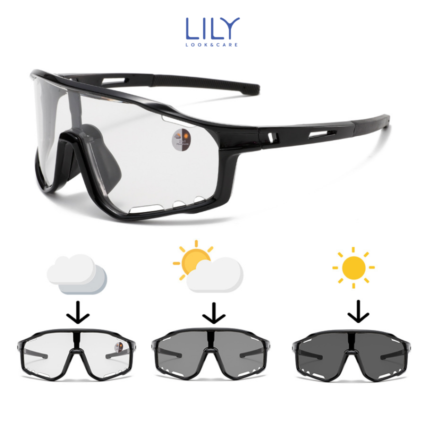 Mô tả Kính mắt đổi màu ghi LILYEYEWEAR chống UV400 chống bụi đa năng bảo vệ mắt thích hợp đi đường và hoạt động thể thao 0117G - 2