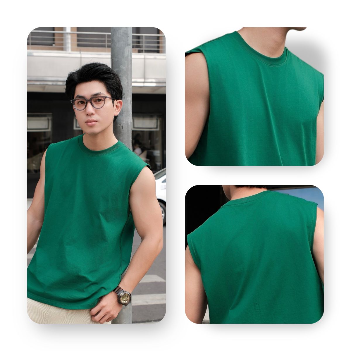 Mô tả Áo Tanktop Ba Lỗ Nam AKUBA Cổ Tròn Form Regular Cotton 100% Sợi Tự Nhiên Thoáng Mát | 01JE1079 - 2