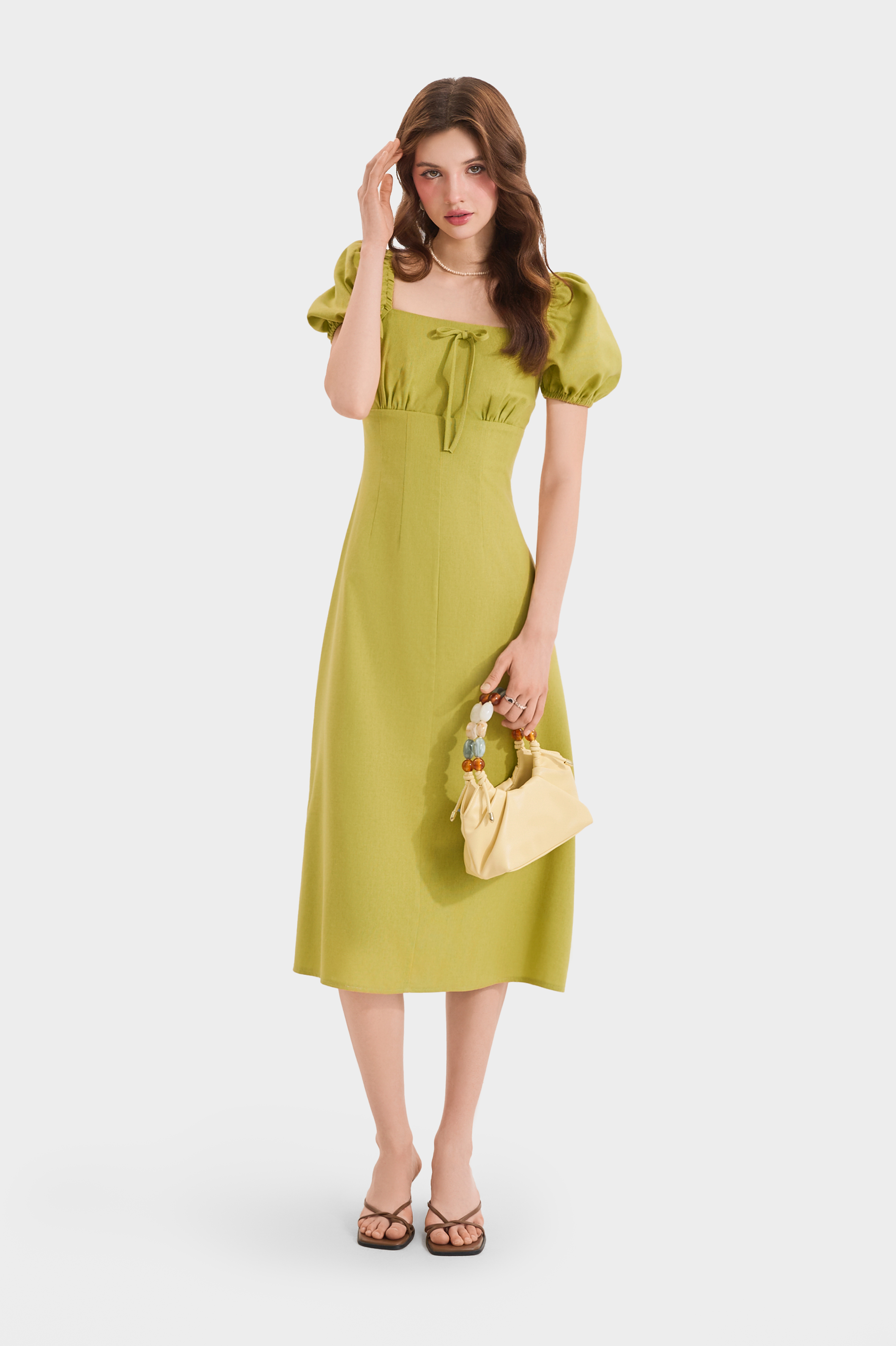 Mô tả Đầm Linen Cổ Vuông MARC FASHION Tay Phồng Smocking Lưng - FASH020525 - 1