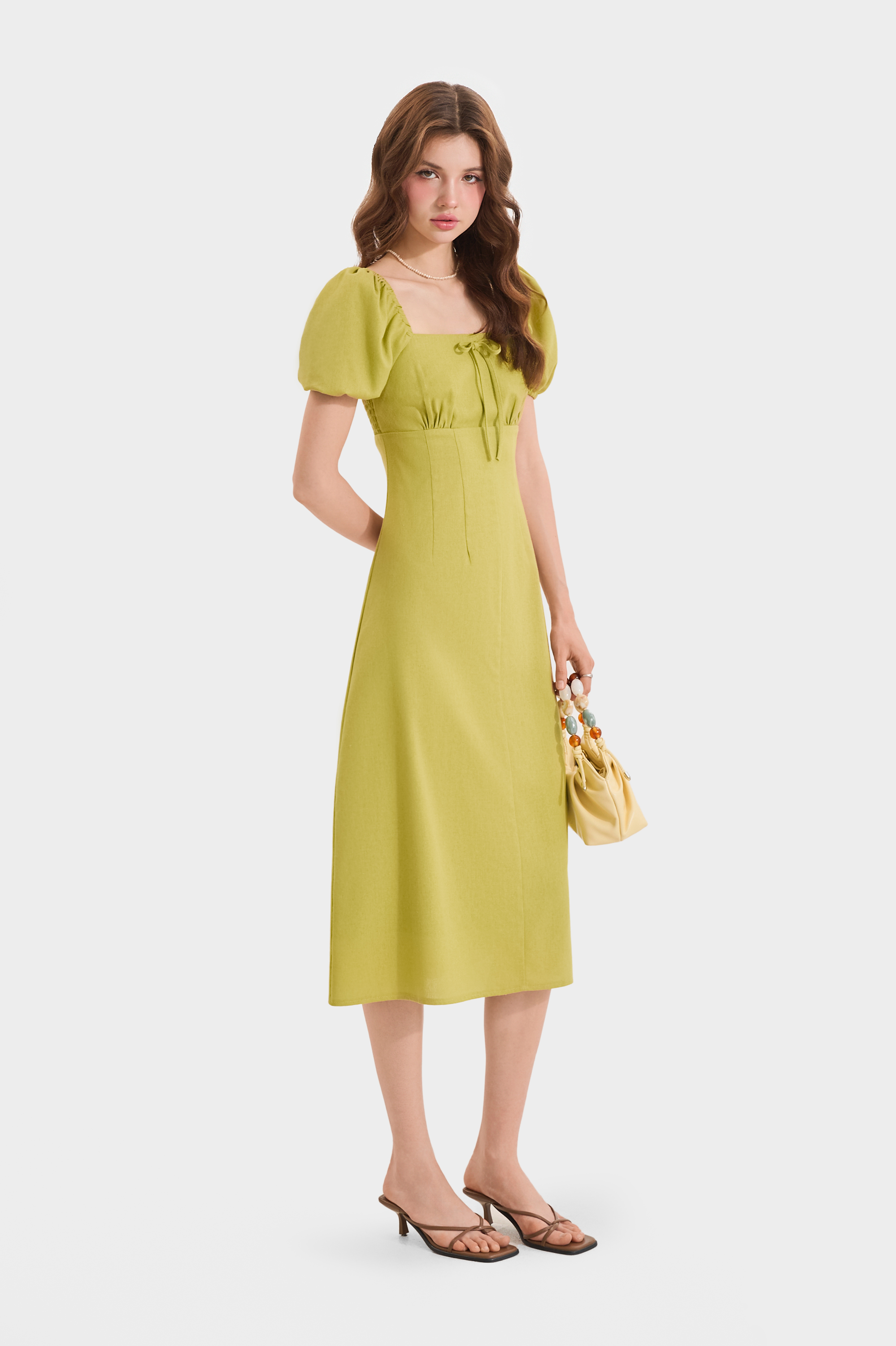 Mô tả Đầm Linen Cổ Vuông MARC FASHION Tay Phồng Smocking Lưng - FASH020525 - 3