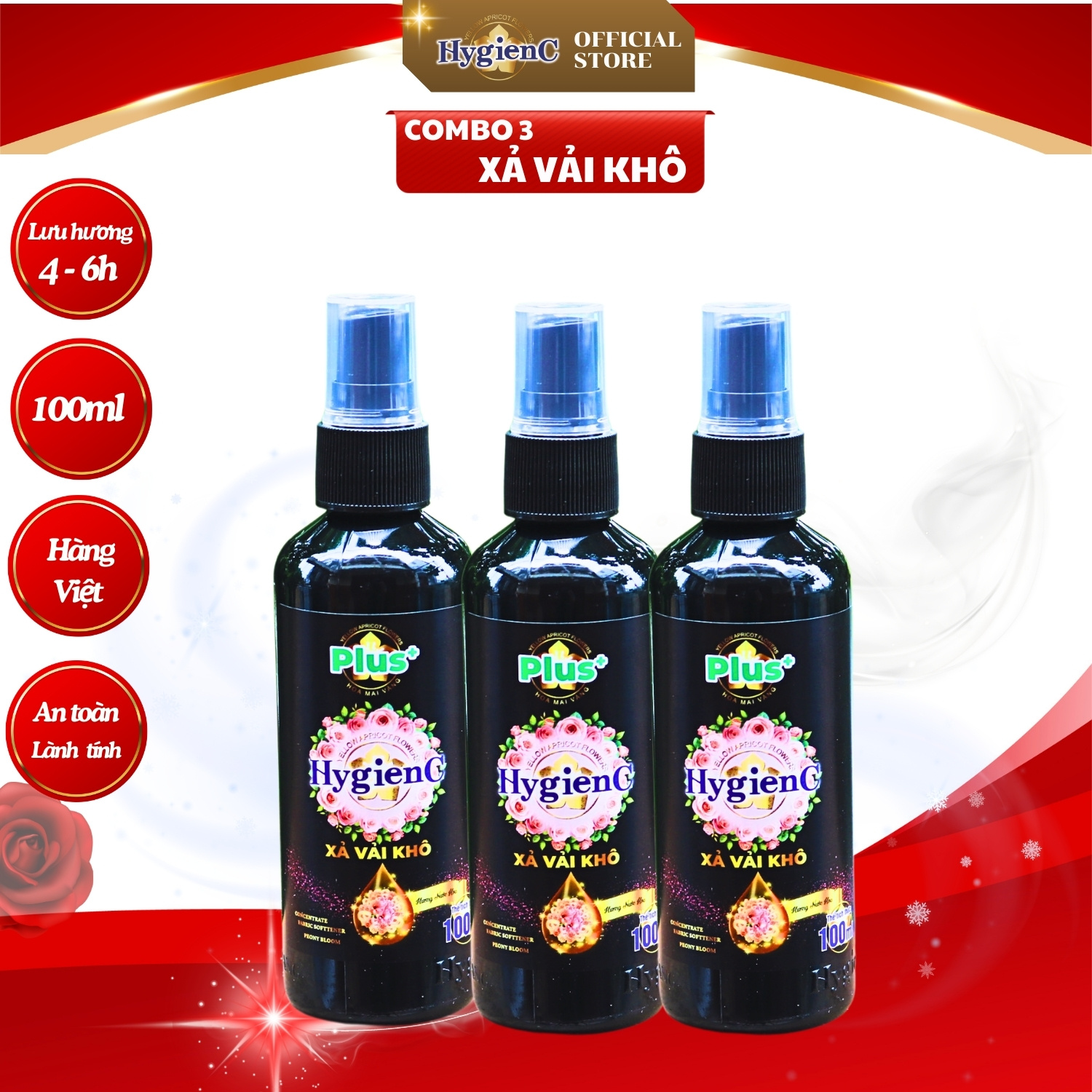Mô tả Combo 3 Nước xả vải khô HygienC Plus+ dạng xịt thơm quần áo - Dung tích 100ml - XVK3 - 2