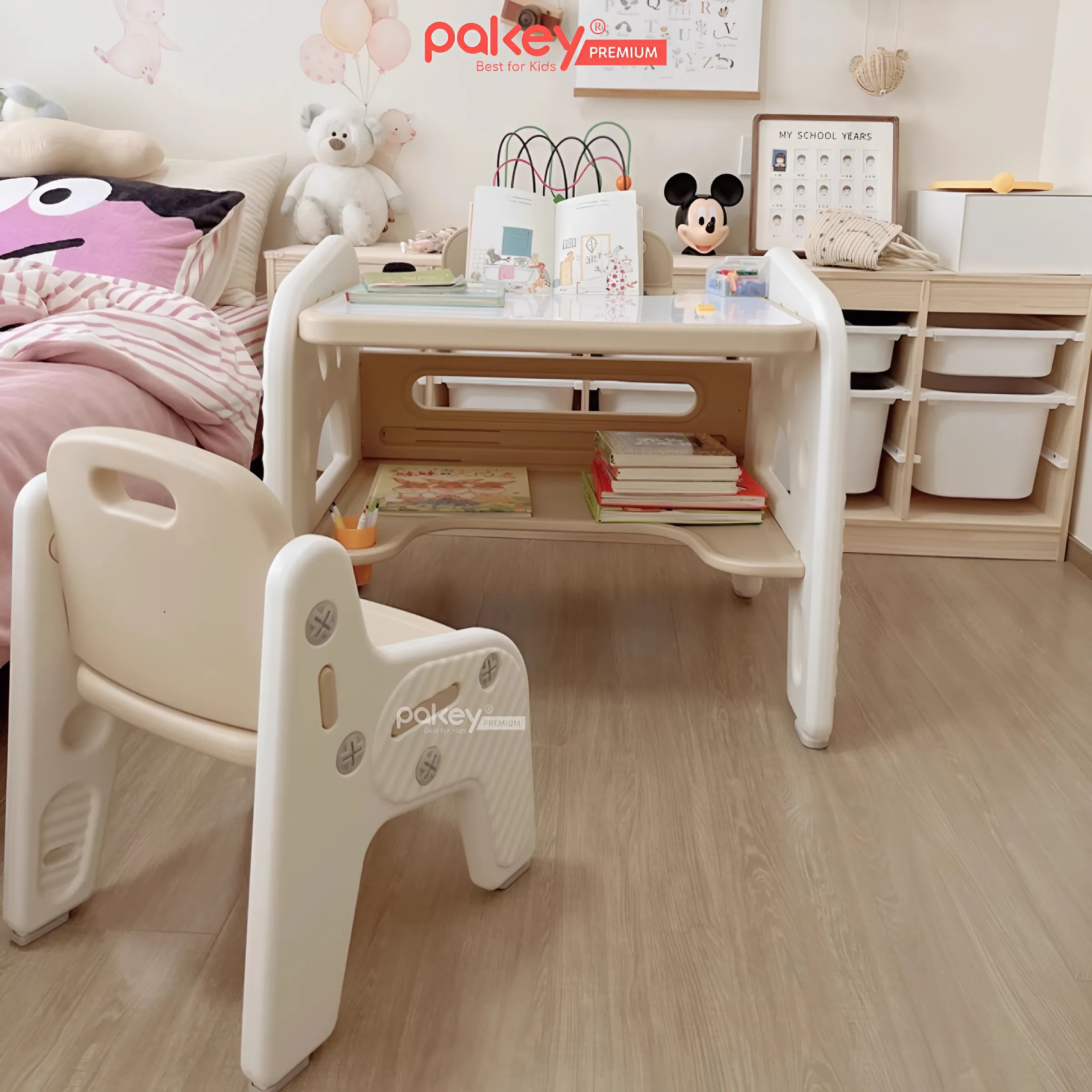 Mô tả Bộ Bàn Ghế Pakey Đa Năng Tích Hợp Nhiều Trò Chơi Cho Bé, Bàn Học Có Bảng Vẽ, Hộc Bàn Lớn Cho Trẻ Em - 1