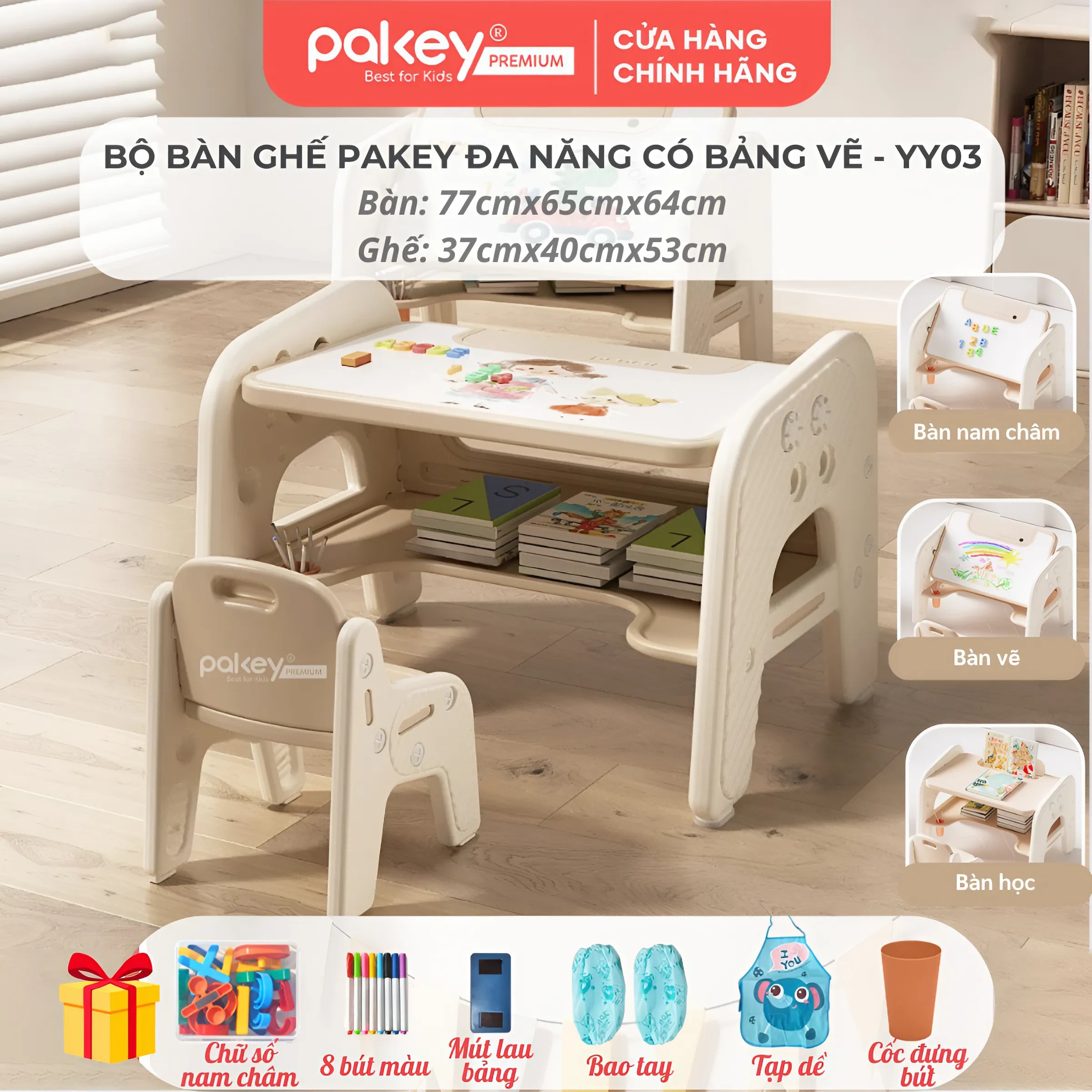 Mô tả Bộ Bàn Ghế Pakey Đa Năng Tích Hợp Nhiều Trò Chơi Cho Bé, Bàn Học Có Bảng Vẽ, Hộc Bàn Lớn Cho Trẻ Em - 3