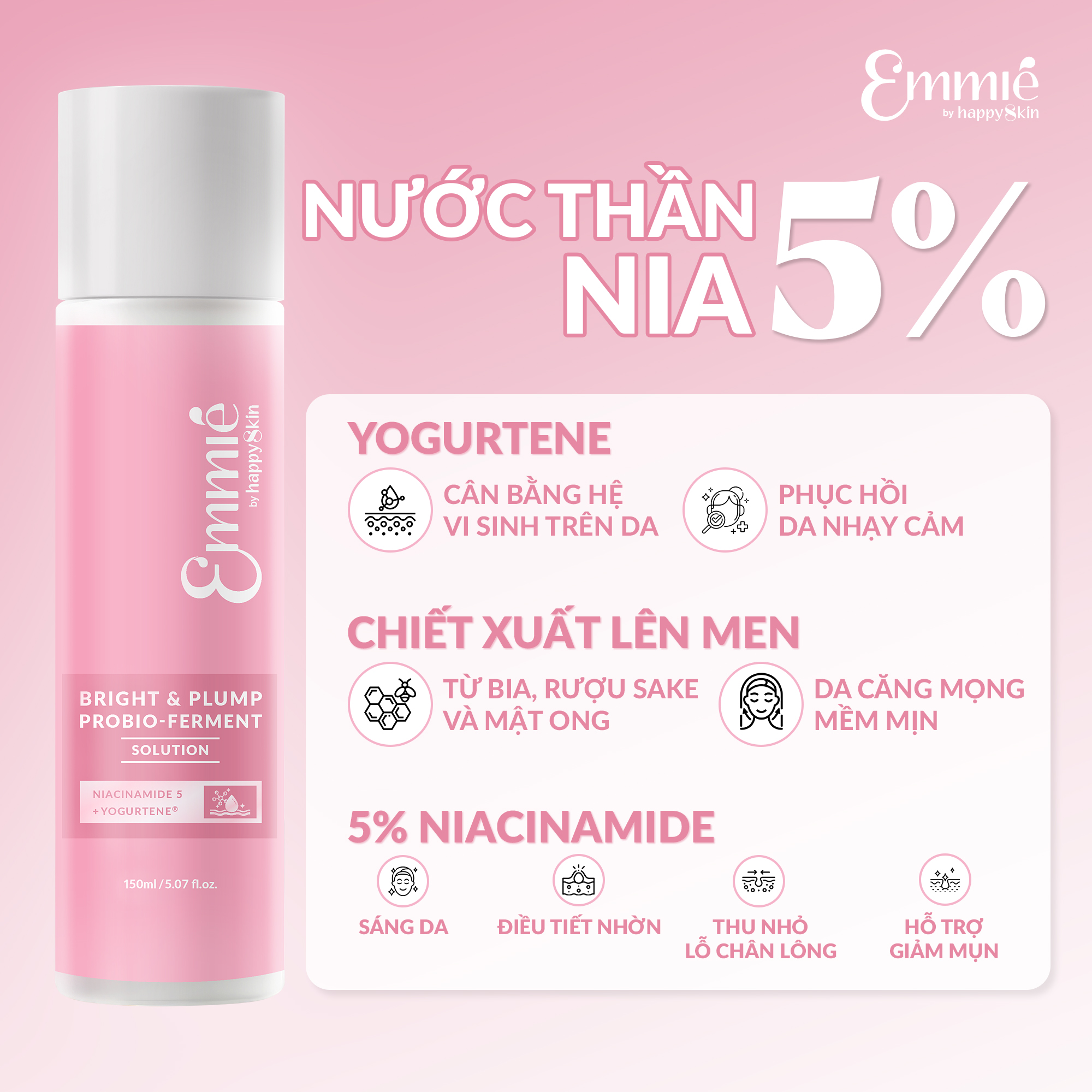Mô tả [KOL LIVE] Nước Thần 5% Nia - Bright & Plump Probio-Ferment Solution 150ml - 2