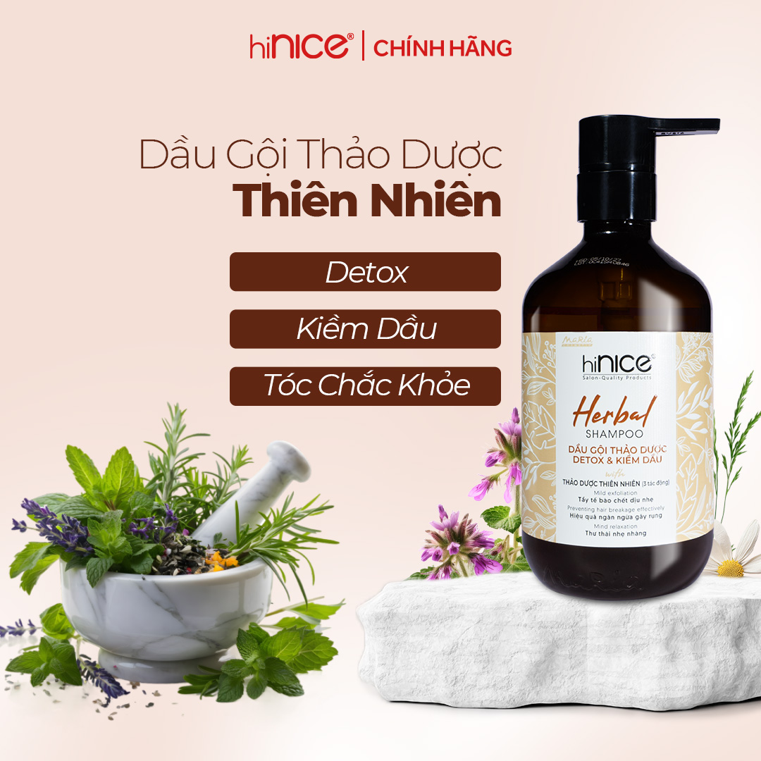 Mô tả Cặp Dầu Gội Xả Thảo Dược Kiềm Dầu Detox Da Đầu hiNICE Herbal Shampoo - 2