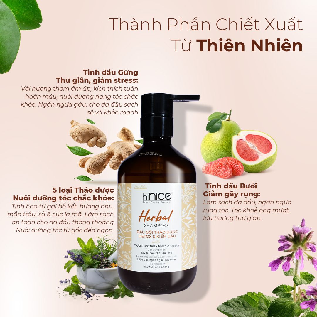 Mô tả Cặp Dầu Gội Xả Thảo Dược Kiềm Dầu Detox Da Đầu hiNICE Herbal Shampoo - 3