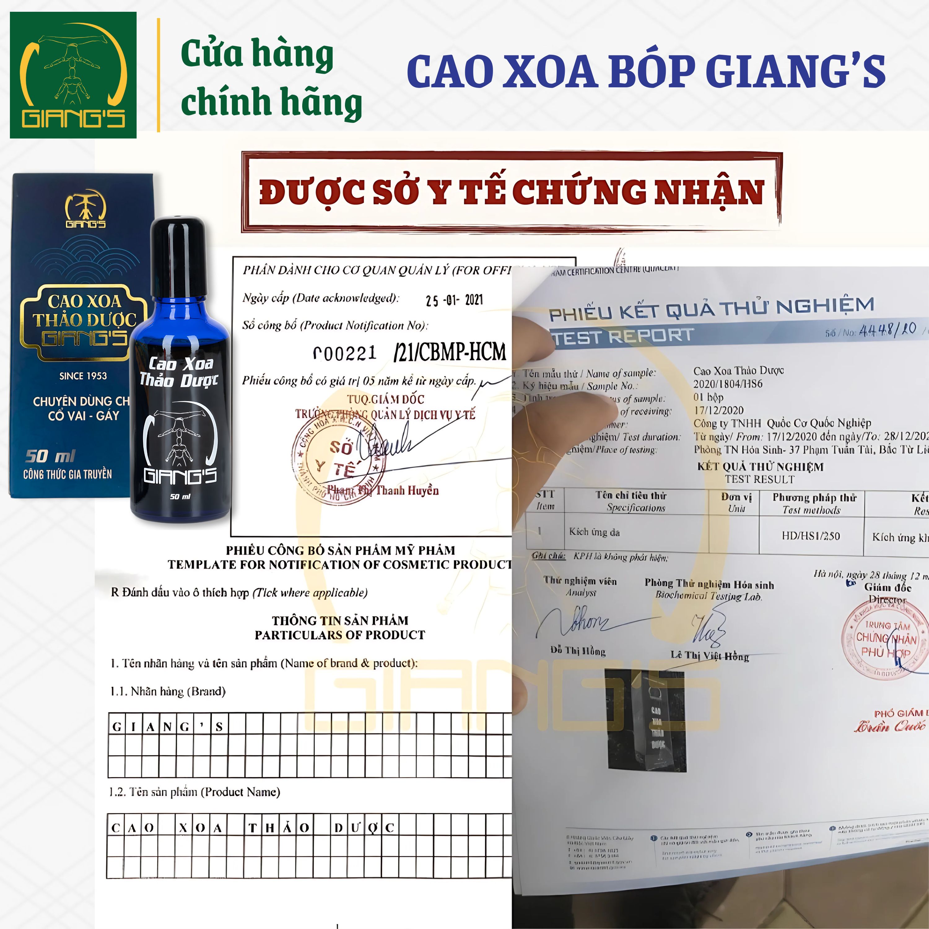 Mô tả Cao Xoa Bóp Thảo Dược GIANG'S ( Xanh 50ml ) - Hỗ trợ chuyên cho vùng đau nhức mỏi cổ vai gáy - 1