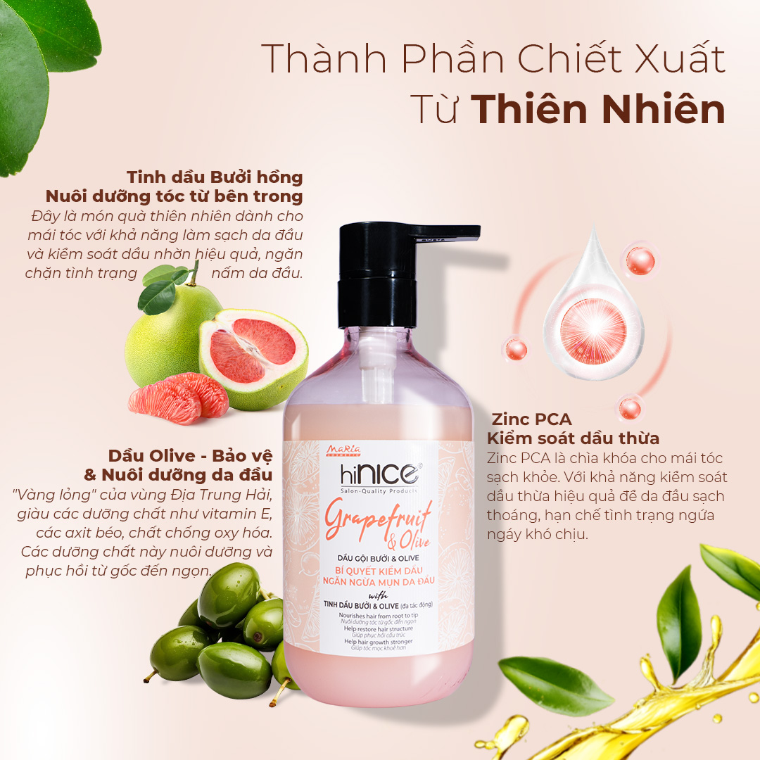 Mô tả Bộ Gội Xả Tinh Dầu Bưởi Hồng Olive hiNICE Grapefruit & Olive Shampoo Hỗ Trợ Giảm Mụn Da Đầu - 3