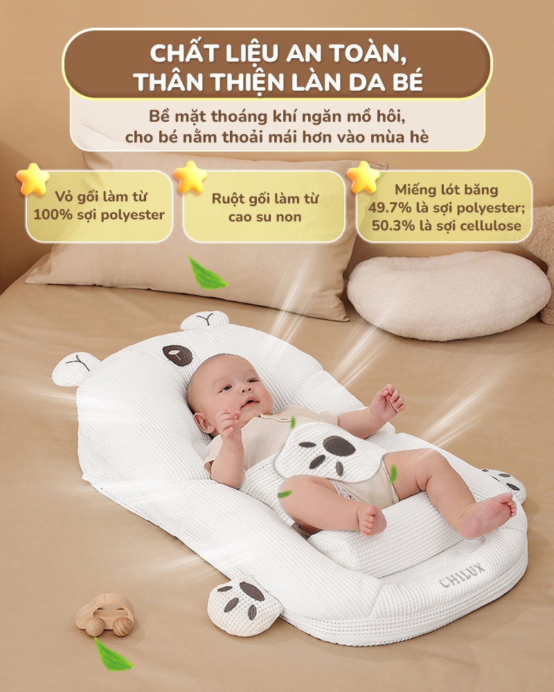 Mô tả Gối chống trào ngược cho bé gấu trắng Chilux - Thiết kế 3 nấc nghiêng tuỳ chỉnh, gối định hình - 8