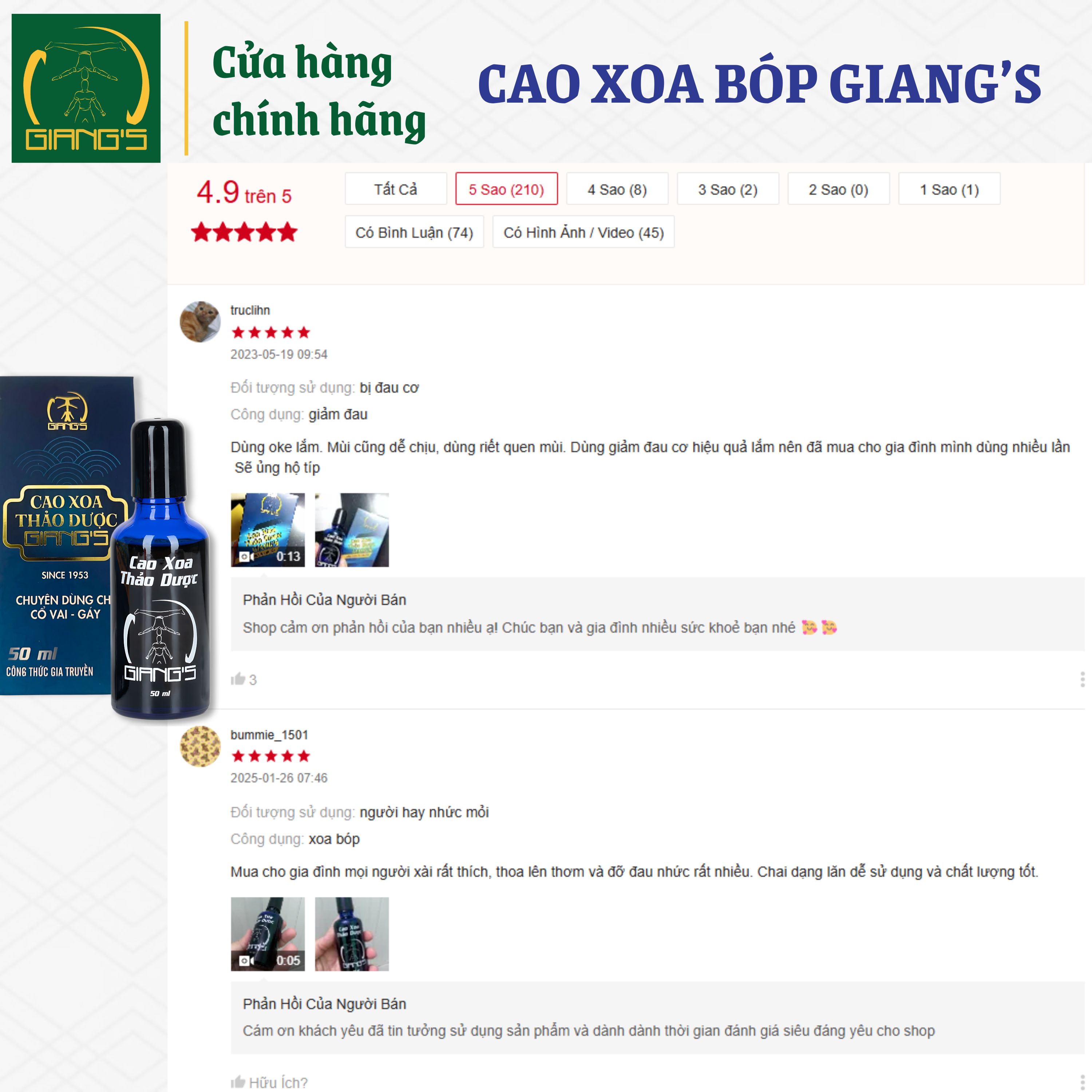 Mô tả Cao Xoa Bóp Thảo Dược GIANG'S ( Xanh 50ml ) - Hỗ trợ chuyên cho vùng đau nhức mỏi cổ vai gáy - 5