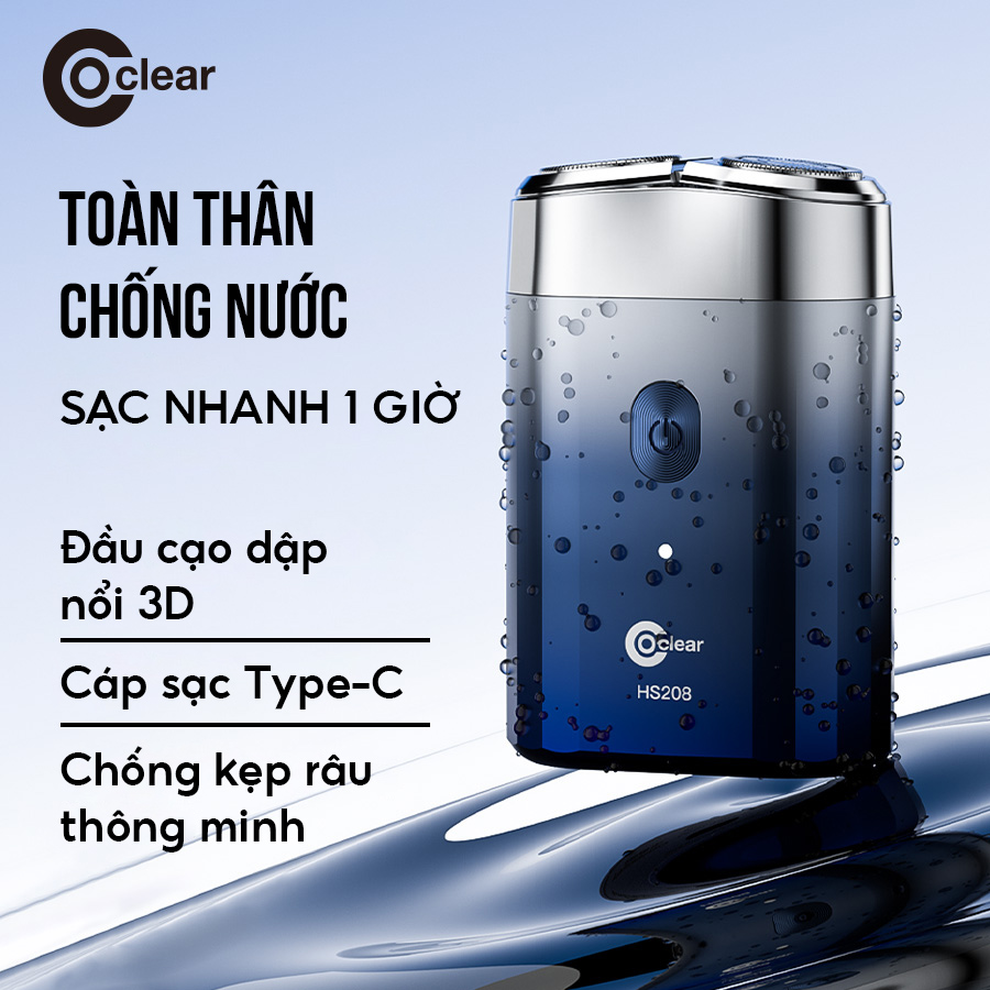 Mô tả máy cạo râu điện coclear HS208, Lưới dao kép 3D, sạc qua type-C, cạo ướt hay khô điều được, bảo hành 1 năm, sạc nhanh - 1