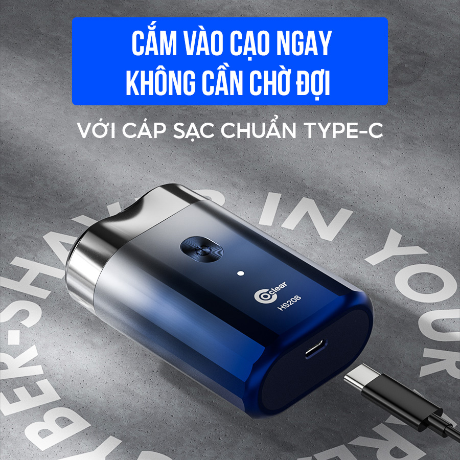 Mô tả máy cạo râu điện coclear HS208, Lưới dao kép 3D, sạc qua type-C, cạo ướt hay khô điều được, bảo hành 1 năm, sạc nhanh - 9