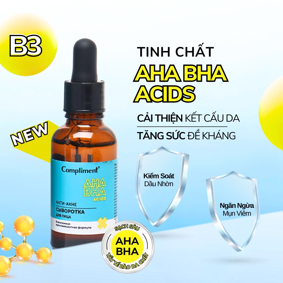 Mô tả Serum Dưỡng Da Compliment AHA BHA PHA Acids And Tea Tree Se Khít Lỗ Chân Lông Giảm Mụn Kiềm Dầu 27ml - 1