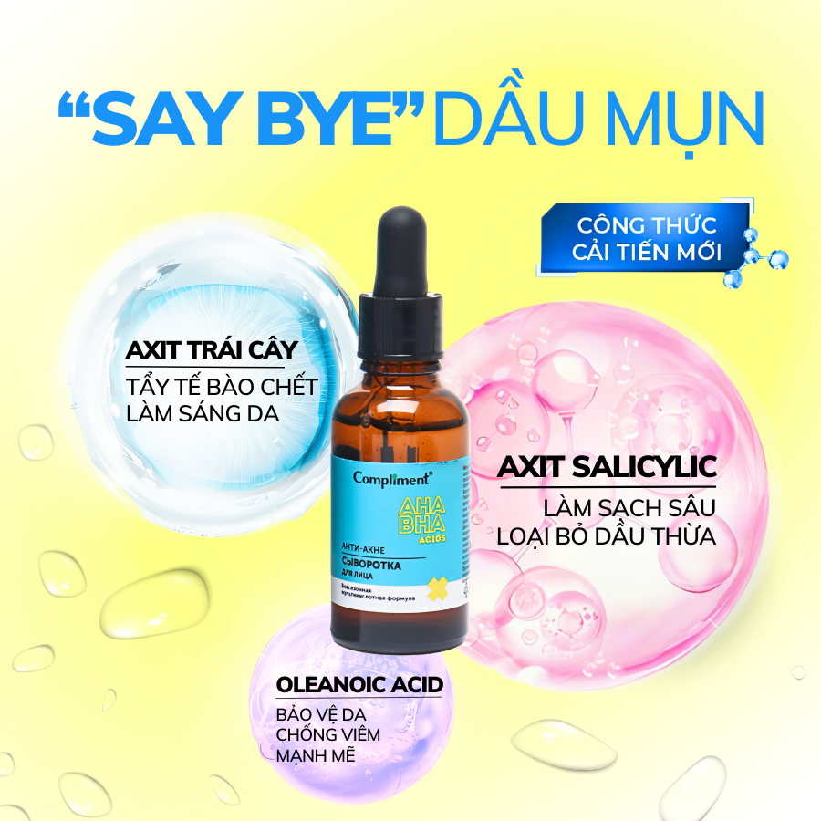 Mô tả Serum Dưỡng Da Compliment AHA BHA PHA Acids And Tea Tree Se Khít Lỗ Chân Lông Giảm Mụn Kiềm Dầu 27ml - 2