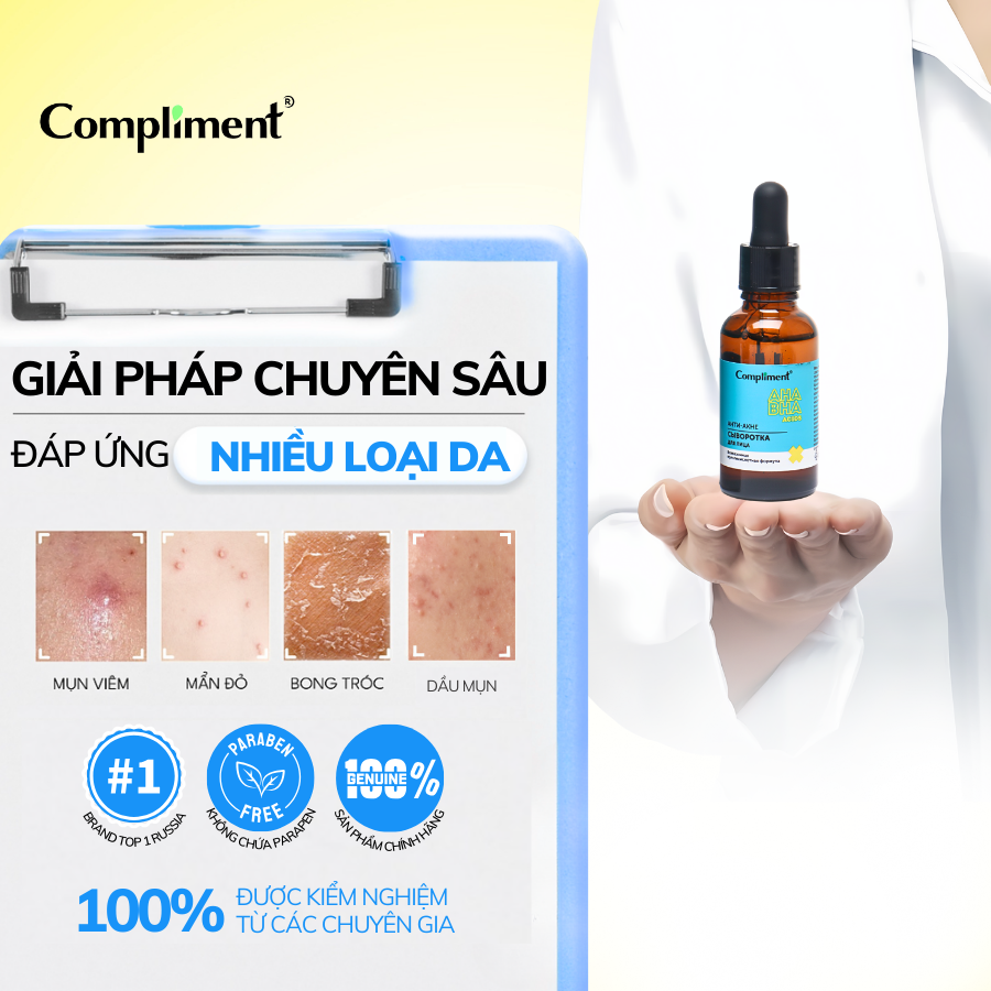 Mô tả Serum Dưỡng Da Compliment AHA BHA PHA Acids And Tea Tree Se Khít Lỗ Chân Lông Giảm Mụn Kiềm Dầu 27ml - 8