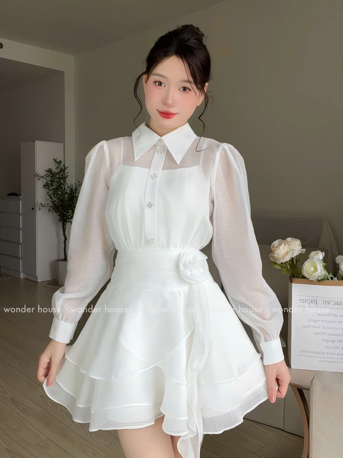 Mô tả Nesi Dress Wonderhouse Đầm thiết kế sơ tay dài dáng xòe tua rua chất vải dày dặn dự tiệc, dạo phố sang trọng nữ tính - 1