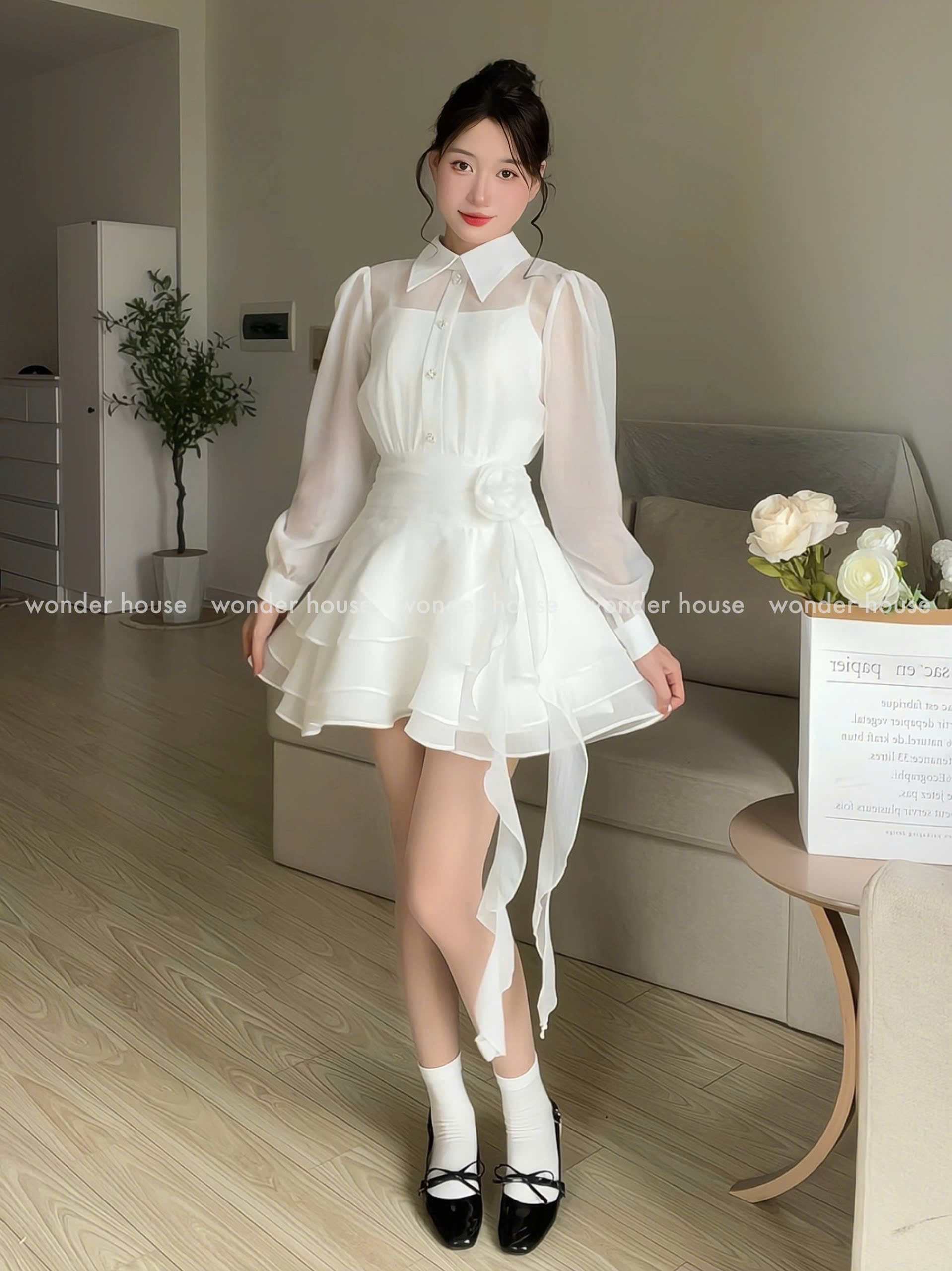 Mô tả Nesi Dress Wonderhouse Đầm thiết kế sơ tay dài dáng xòe tua rua chất vải dày dặn dự tiệc, dạo phố sang trọng nữ tính - 2