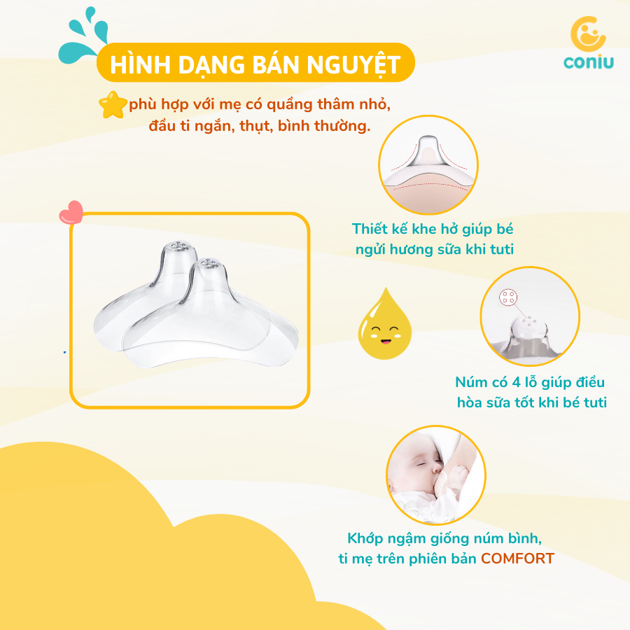 Núm Trợ Ti Coniu, Trợ Ty Silicone Siêu Mềm Mại Giúp Mẹ Cho Bé Bú Dễ ...