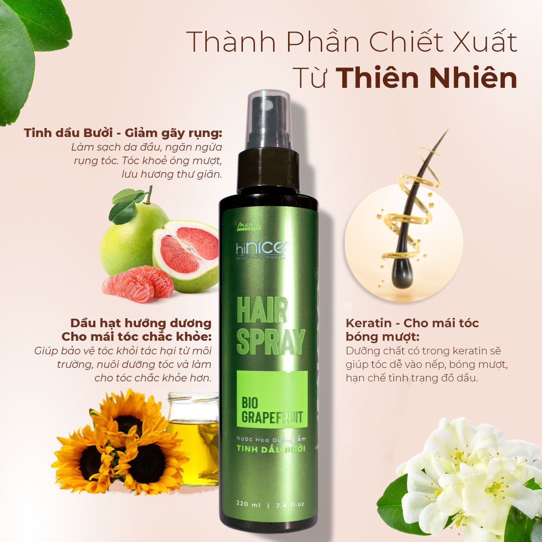 Mô tả Xịt Dưỡng Ẩm Bảo Vệ Tóc Tinh Dầu Vỏ Bưởi hiNICE Hair Spray Bio Grapefruit - 2