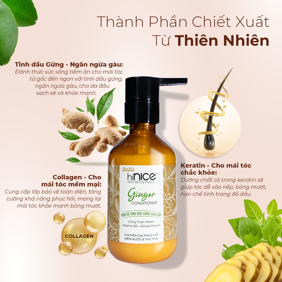 Mô tả Kem Xả Tinh Dầu Gừng Thiên Nhiên hiNICE Ginger Conditioner Hỗ Trợ Phục Hồi Tóc Khô Xơ, Chẻ Ngọn - 3